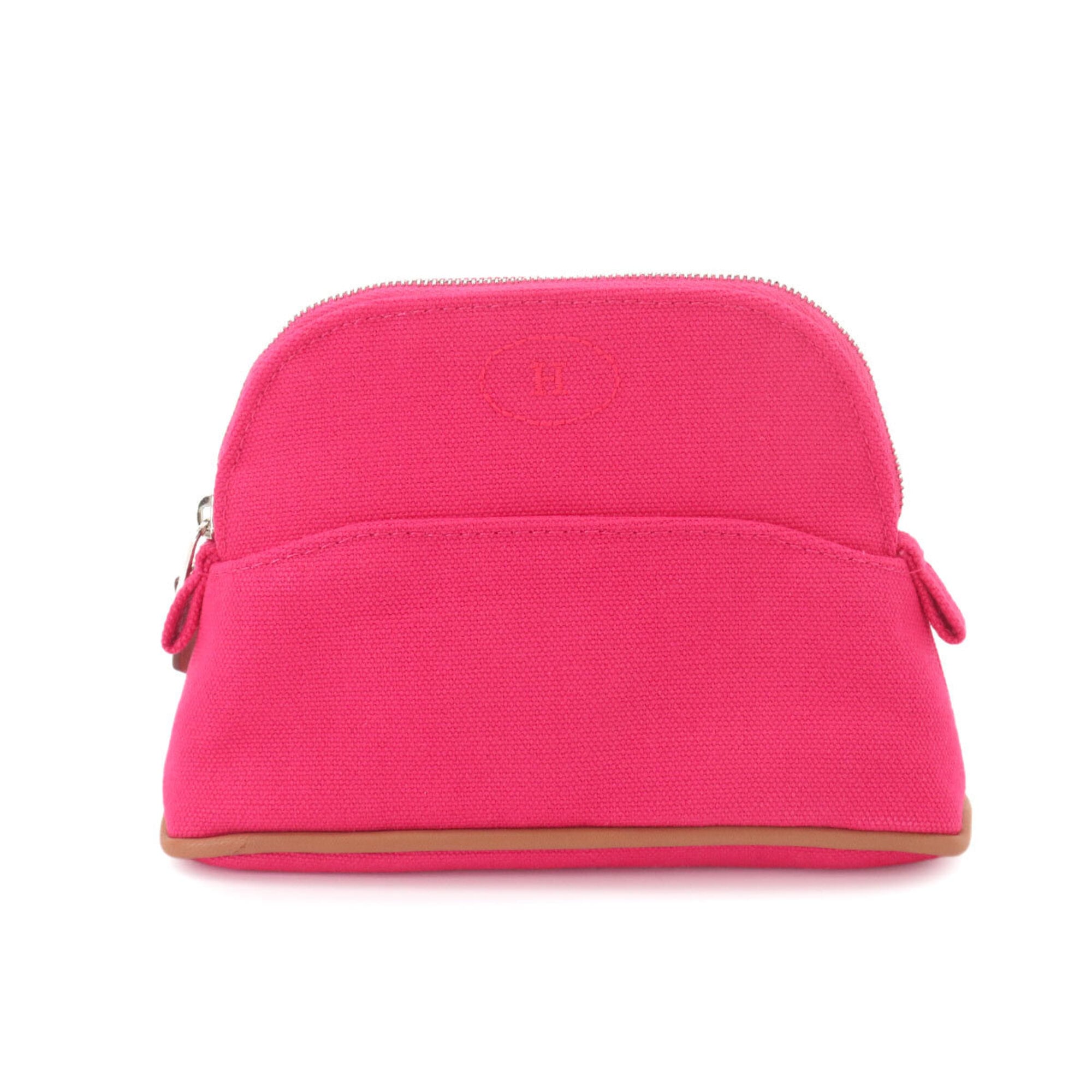 Hermes Pink Cotton Canvas Leather Pouch (Pre-Owned)
