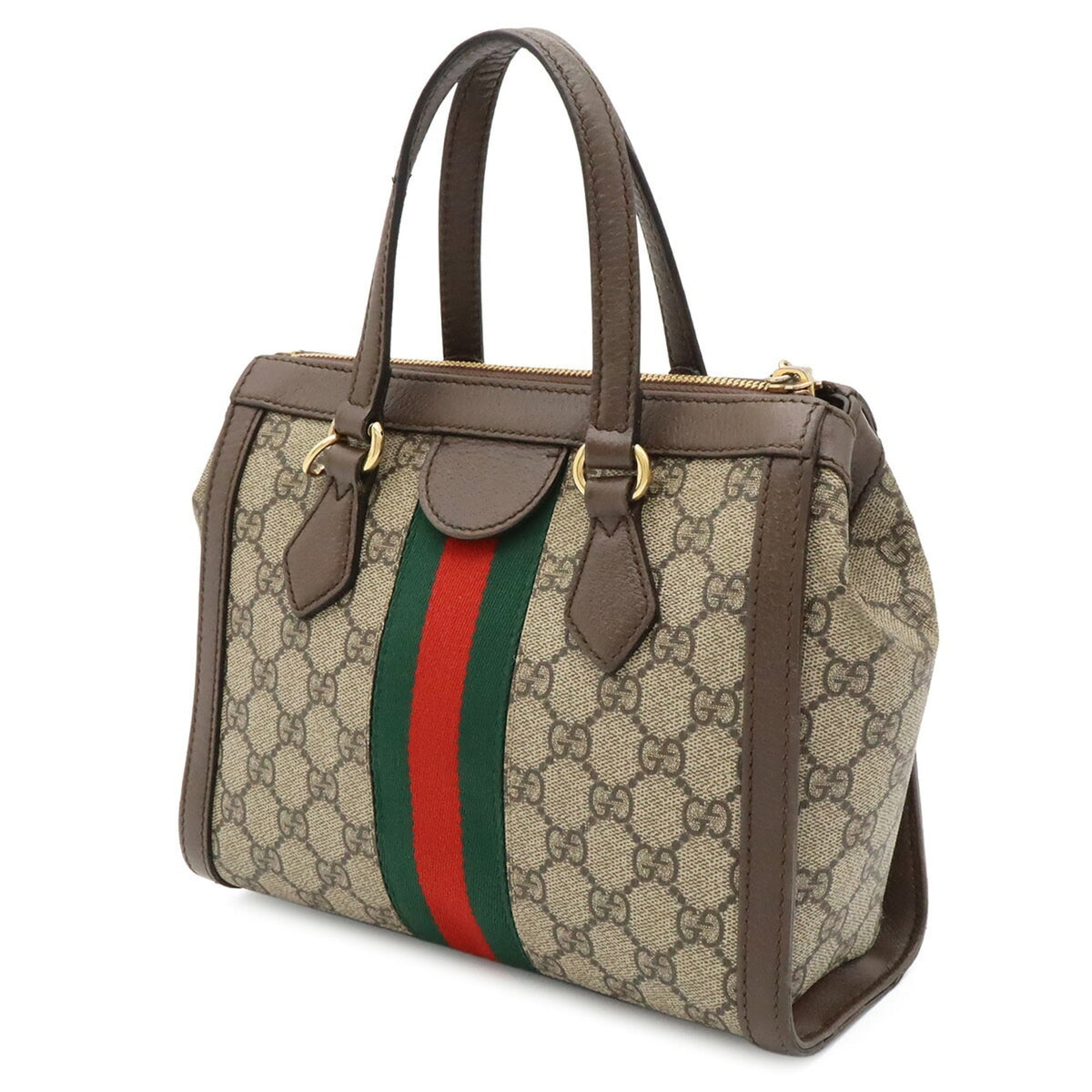 Gucci Beige Brown Green Red Color Gg Supreme Canvas Pvc Coated Canvas Leather Handbag Tote Bag (Pre-Owned)
