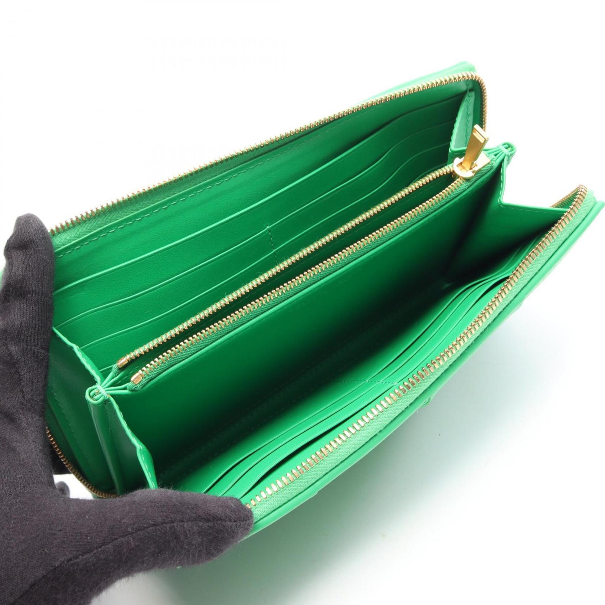 Bottega Veneta Green Leather Long Wallet (Bi-Fold) (Pre-Owned)