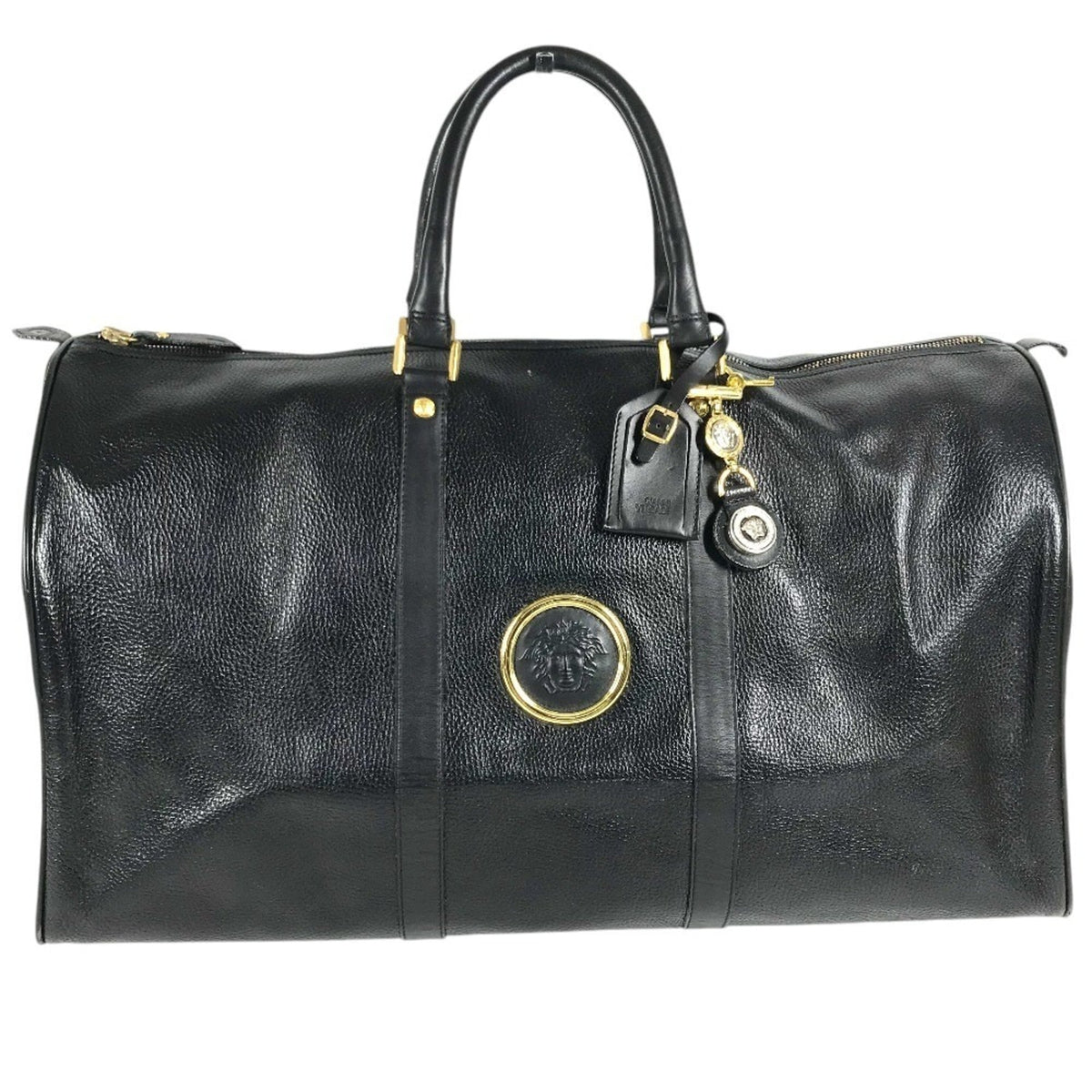 Versace Black Leather Boston Bag Handbag (Pre-Owned)