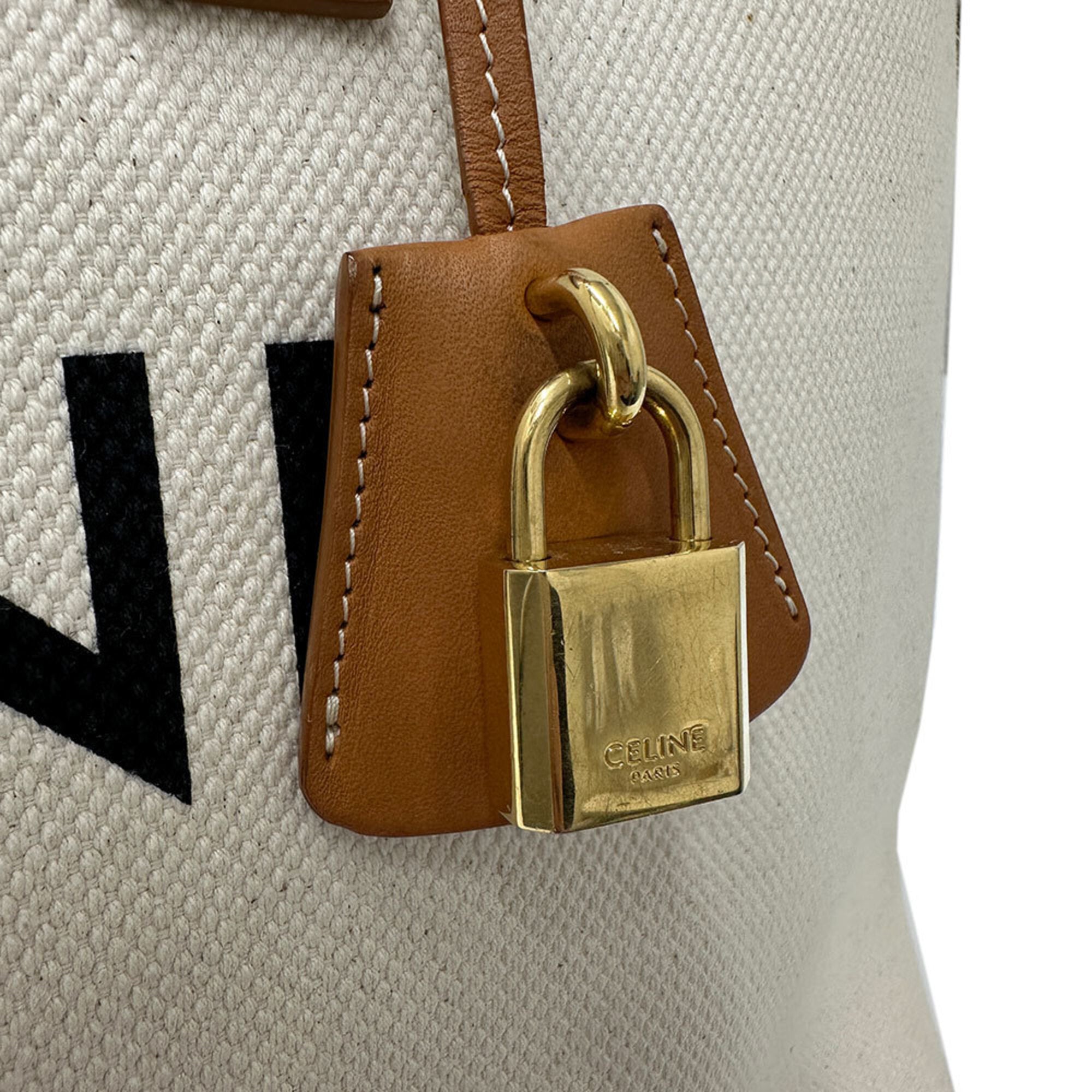 Celine Brown White Canvas Handbag Tote Bag (Pre-Owned)