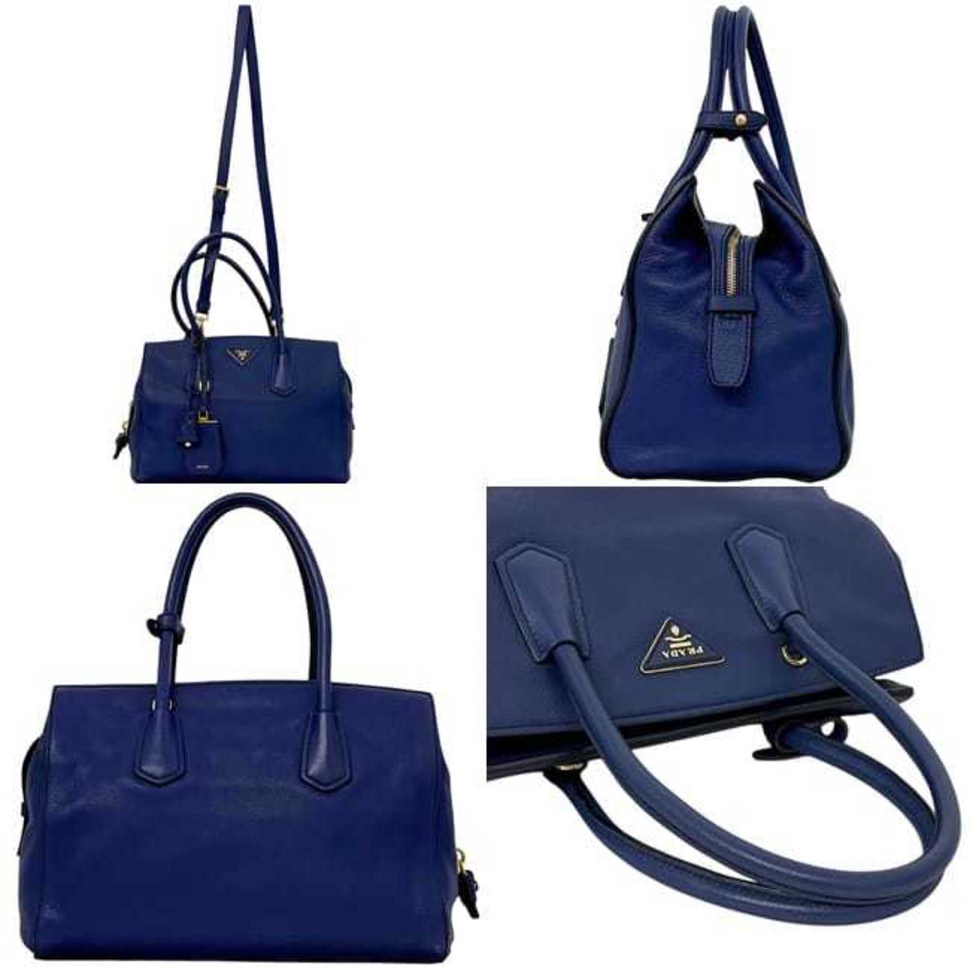 Prada Blue Leather Tote Bag (Pre-Owned)
