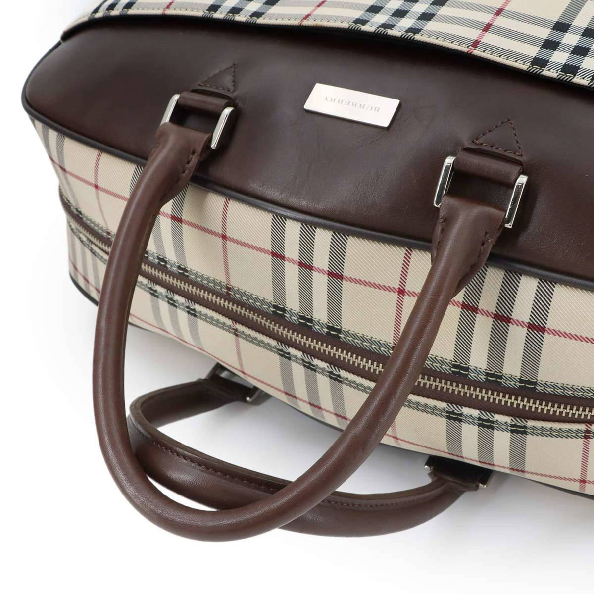 Burberry Beige Brown Canvas Leather Boston Bag Handbag (Pre-Owned)