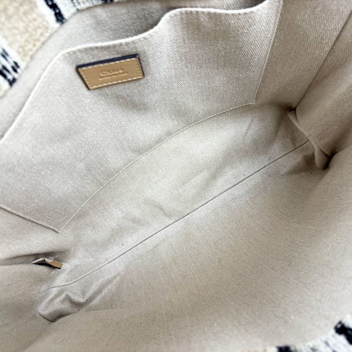 Chloé Beige Black Linen Tote Bag (Pre-Owned)