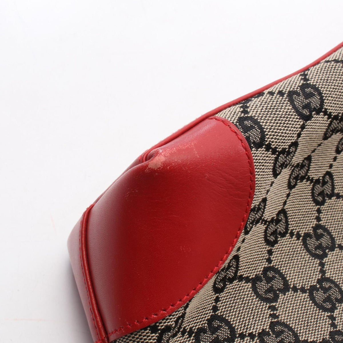 Gucci Beige Black Red Color Canvas Leather Handbag Tote Bag (Pre-Owned)