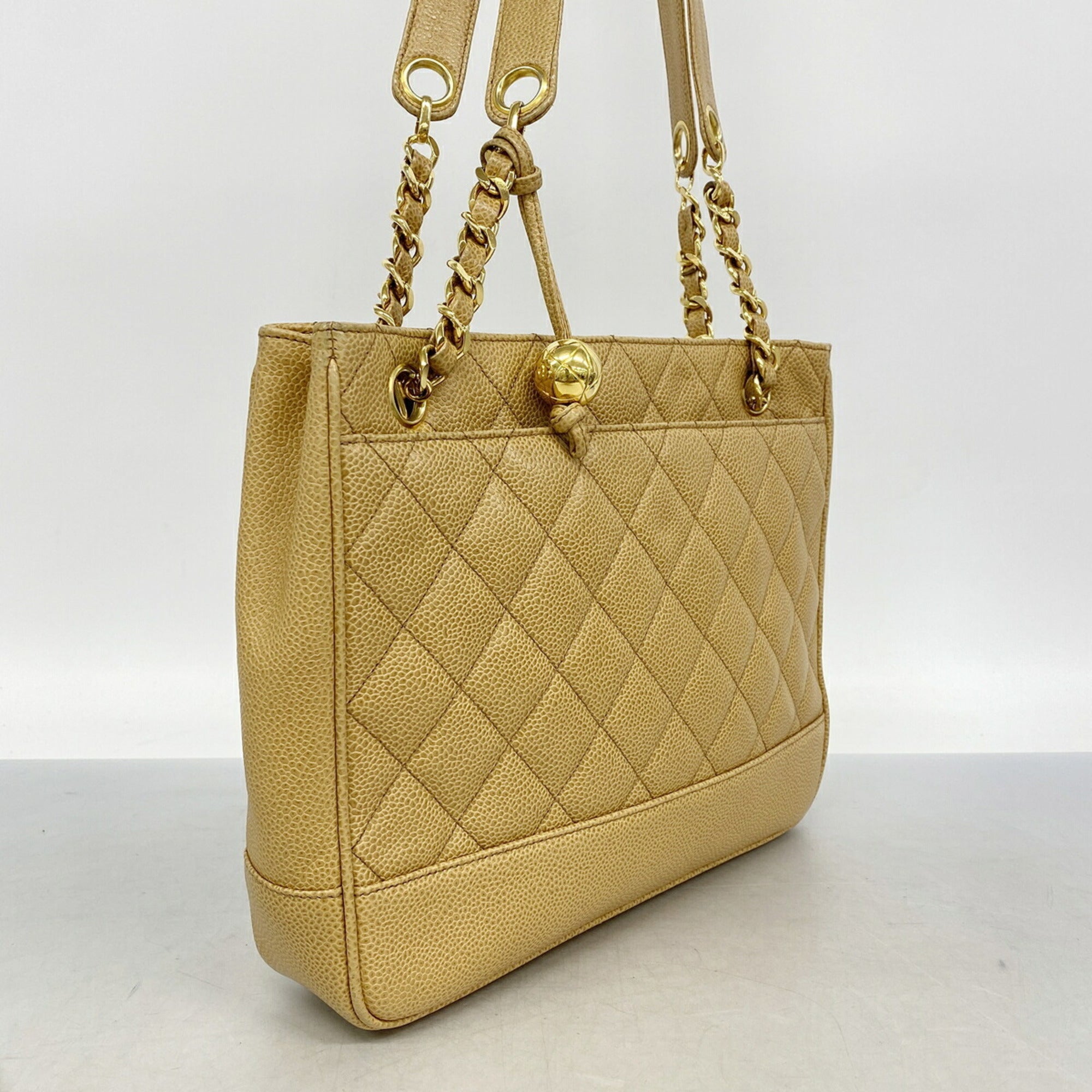 Chanel Beige Grained Calfskin Shoulder Bag (Pre-Owned)