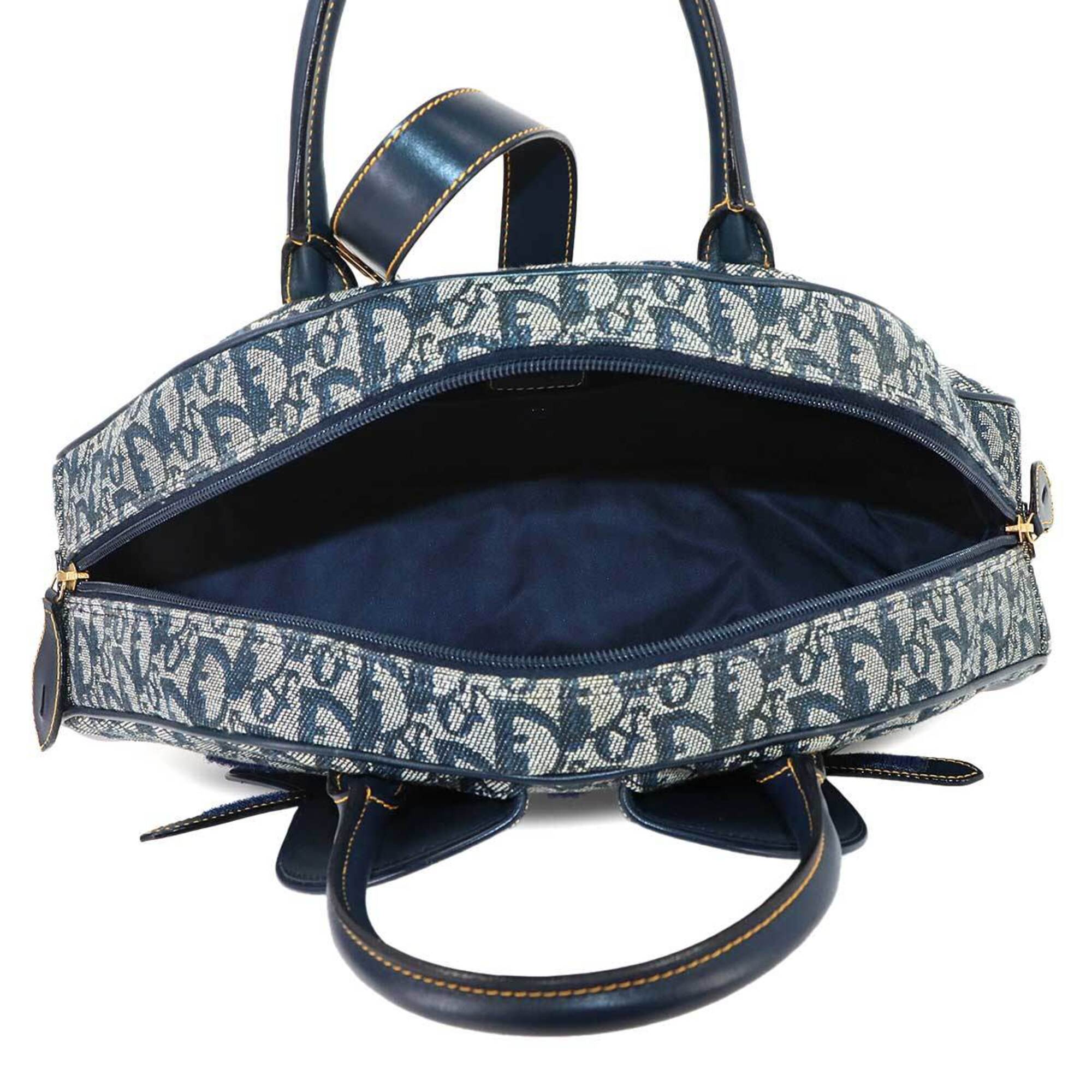 Christian Dior Trotter Navy Canvas Leather Handbag Saddle Bag (Pre-Owned)