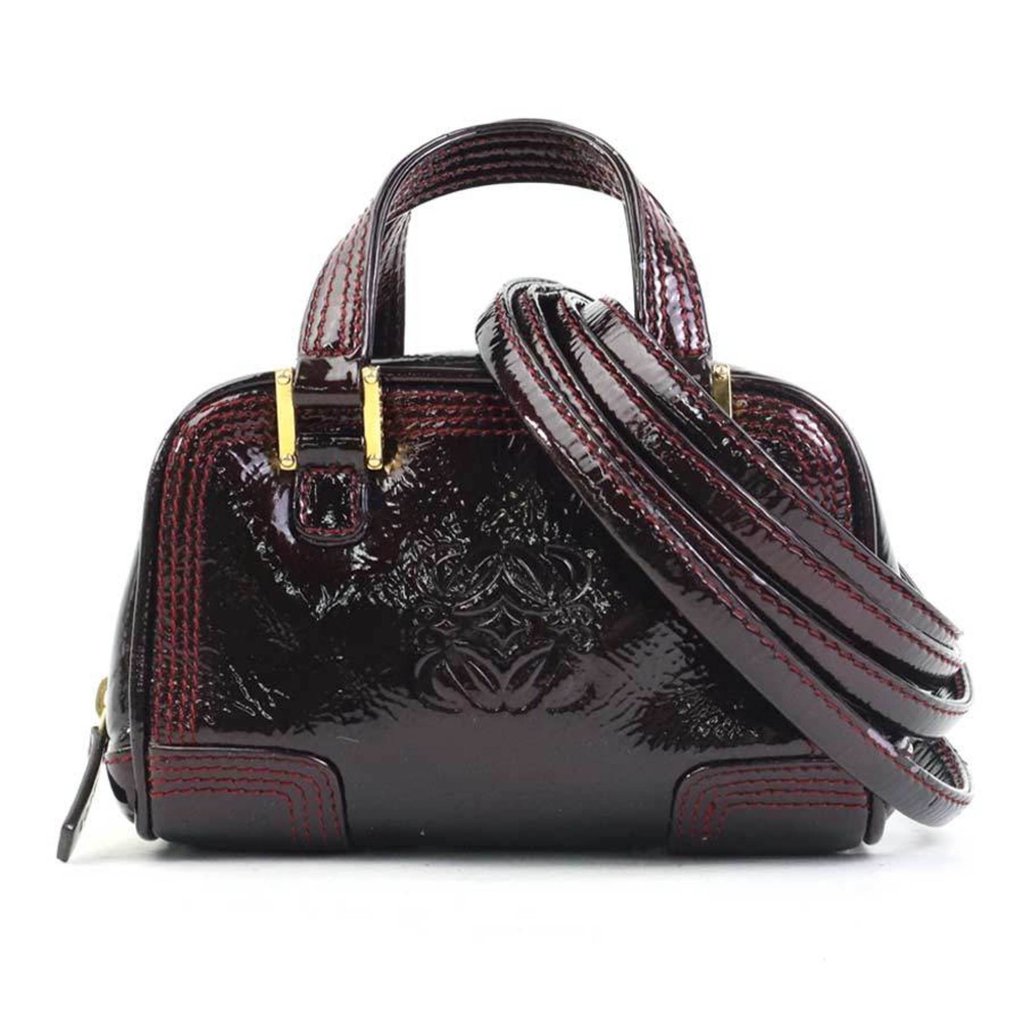Loewe Burgundy Patent Leather Handbag Shoulder Bag (Pre-Owned)