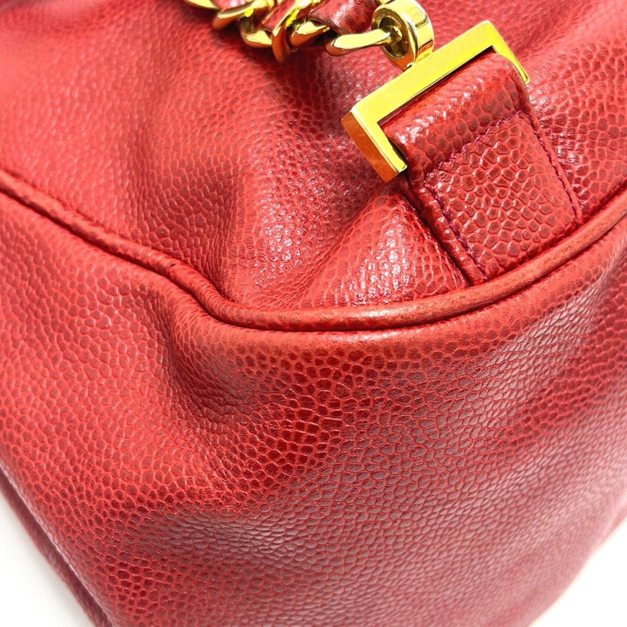 Chanel Red Color Grained Calfskin Backpack (Pre-Owned)