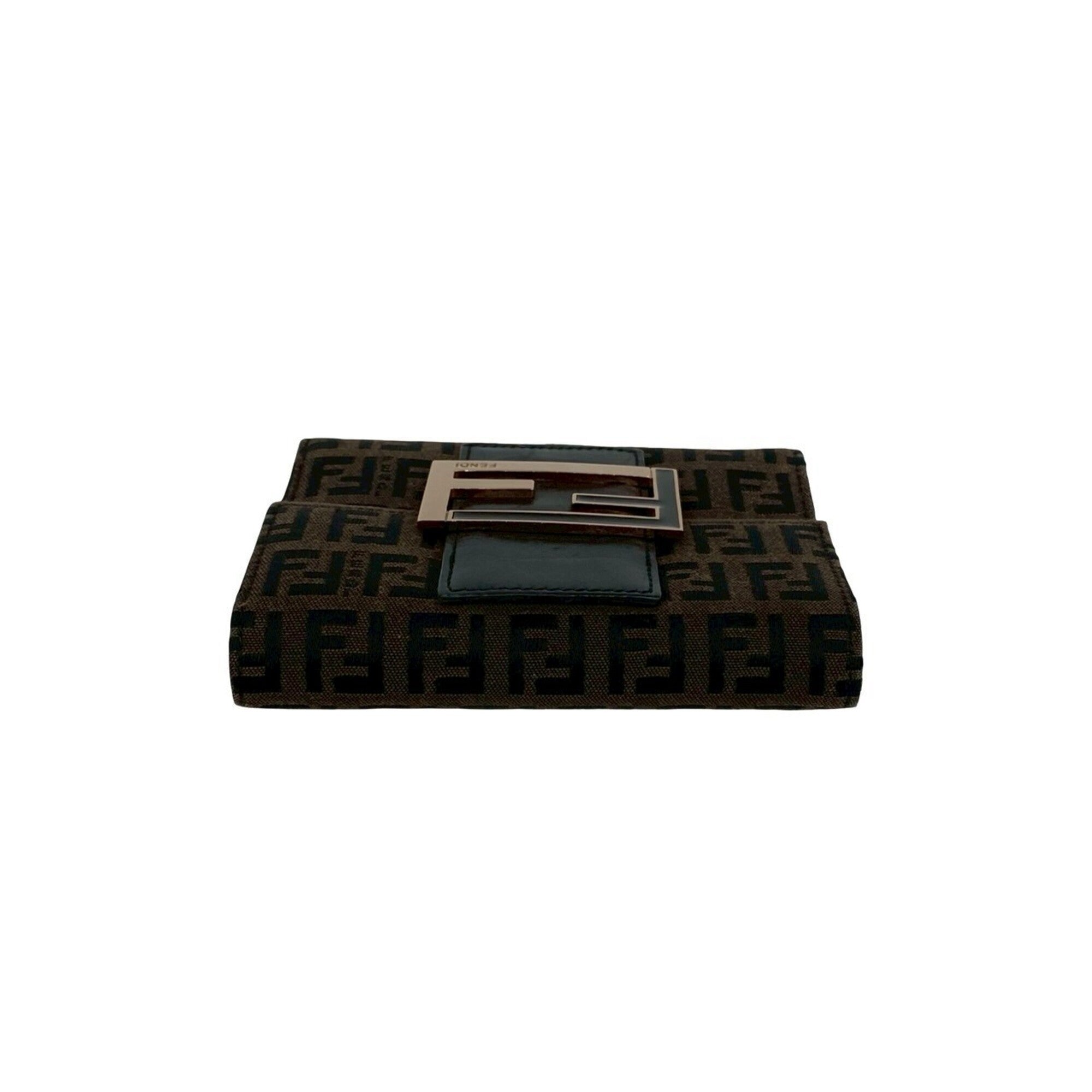 Fendi Black Brown Canvas Leather Wallet (Tri-Fold) (Pre-Owned)
