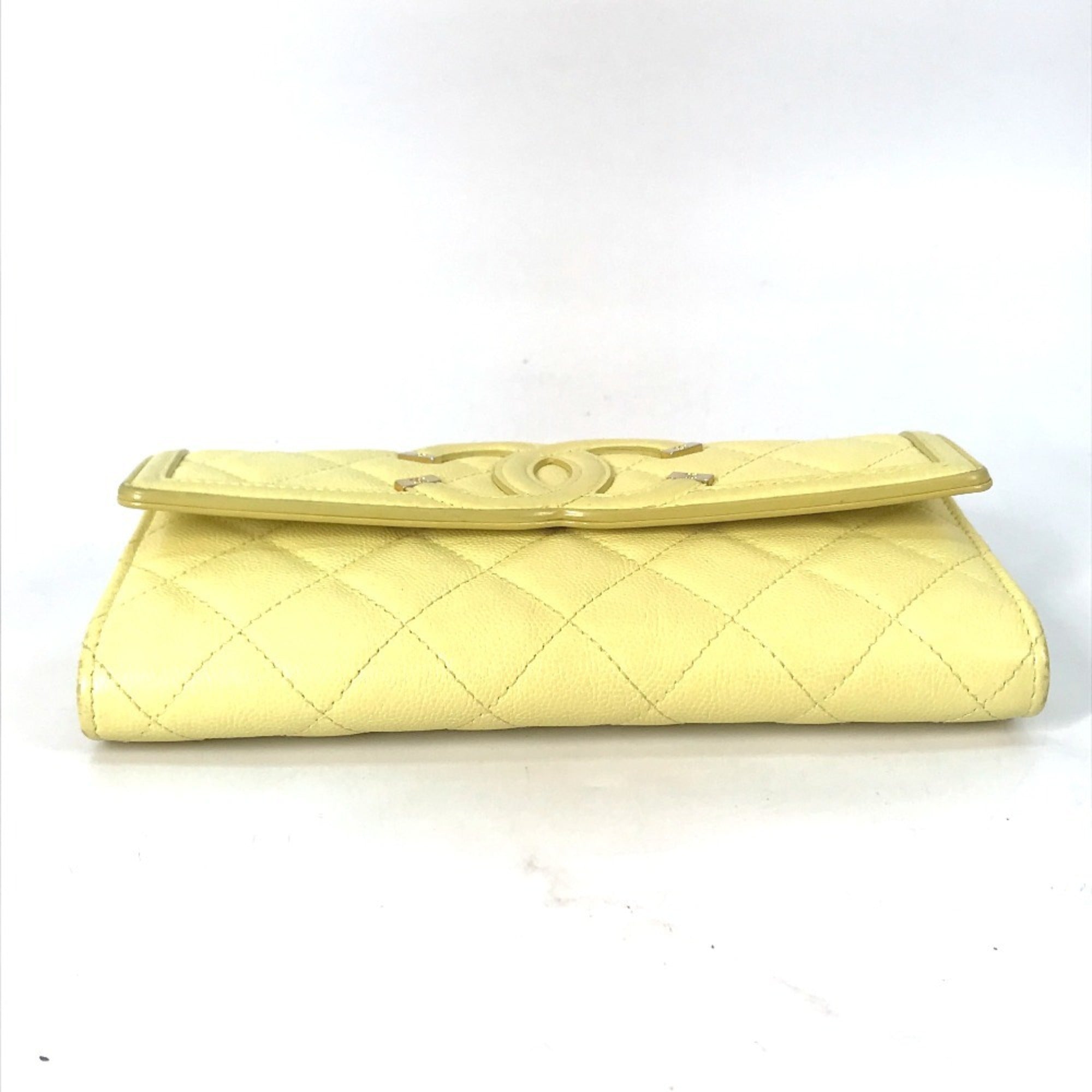 Chanel Yellow Grained Calfskin Long Wallet (Bi-Fold) (Pre-Owned)
