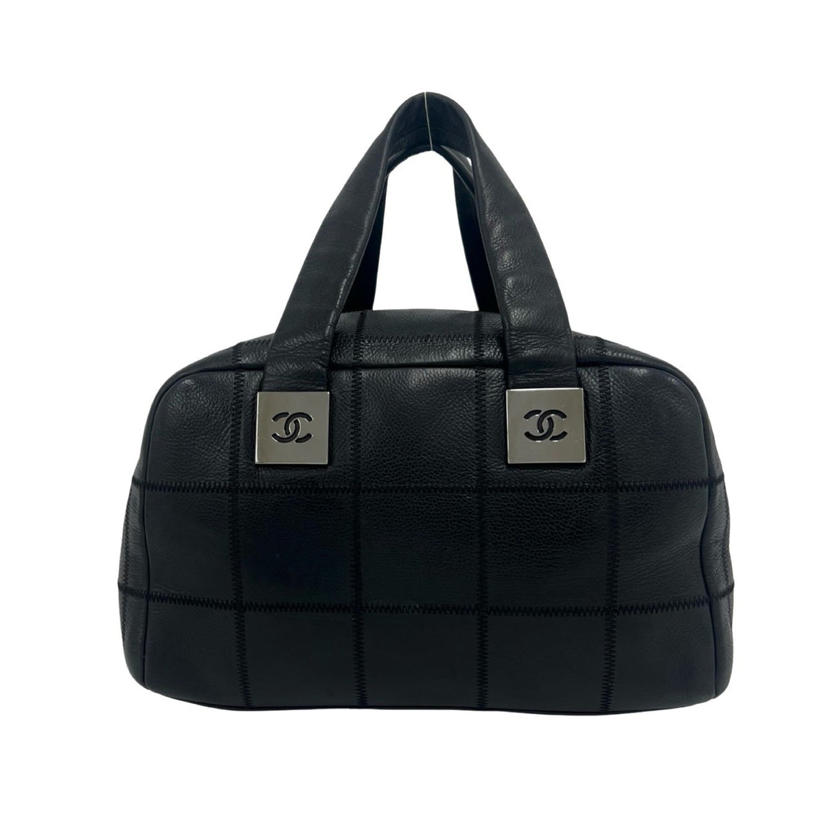 Chanel Black Leather Boston Bag Handbag (Pre-Owned)