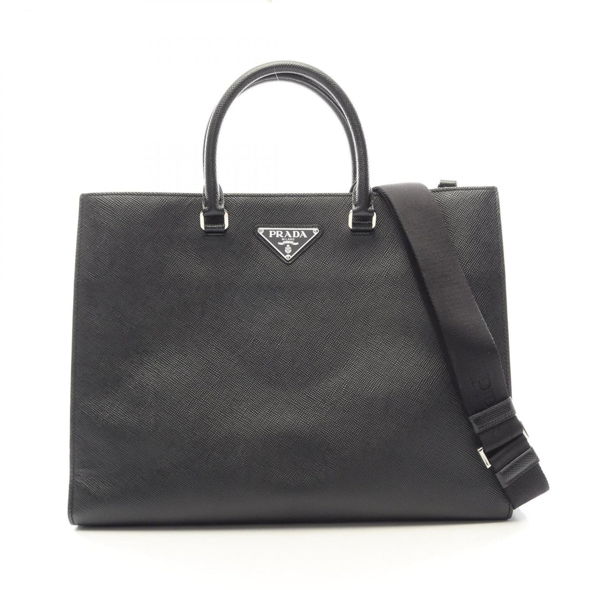 Prada Black Saffiano Triangle Handbag Tote Bag (Pre-Owned)