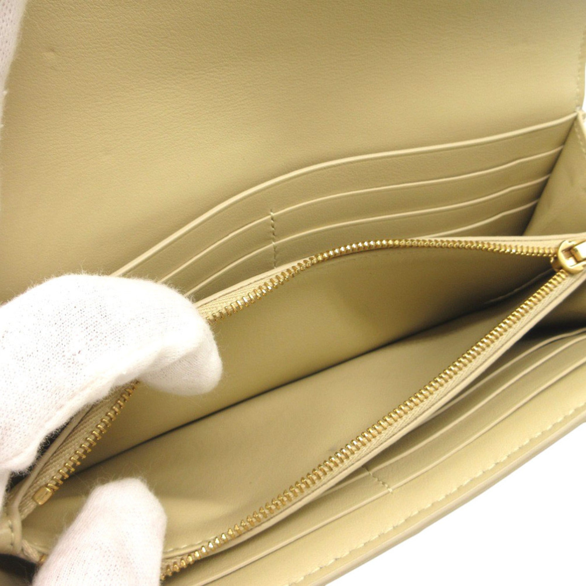 Bottega Veneta Beige Leather Long Wallet (Bi-Fold) (Pre-Owned)