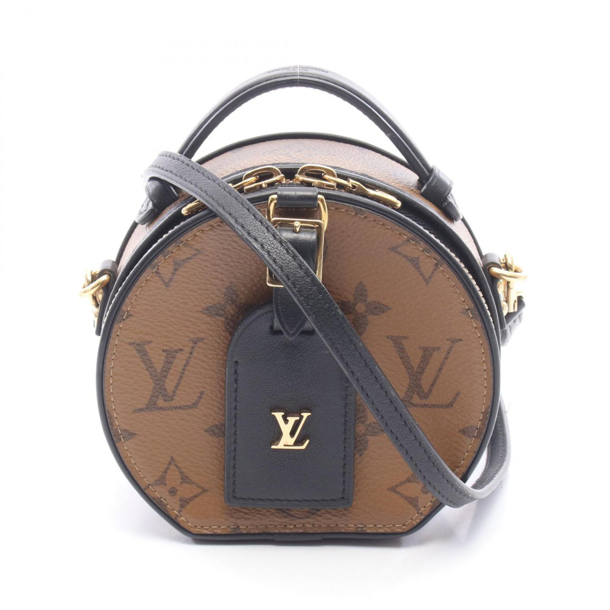Louis Vuitton Black Brown Coated Canvas Leather Handbag (Pre-Owned)