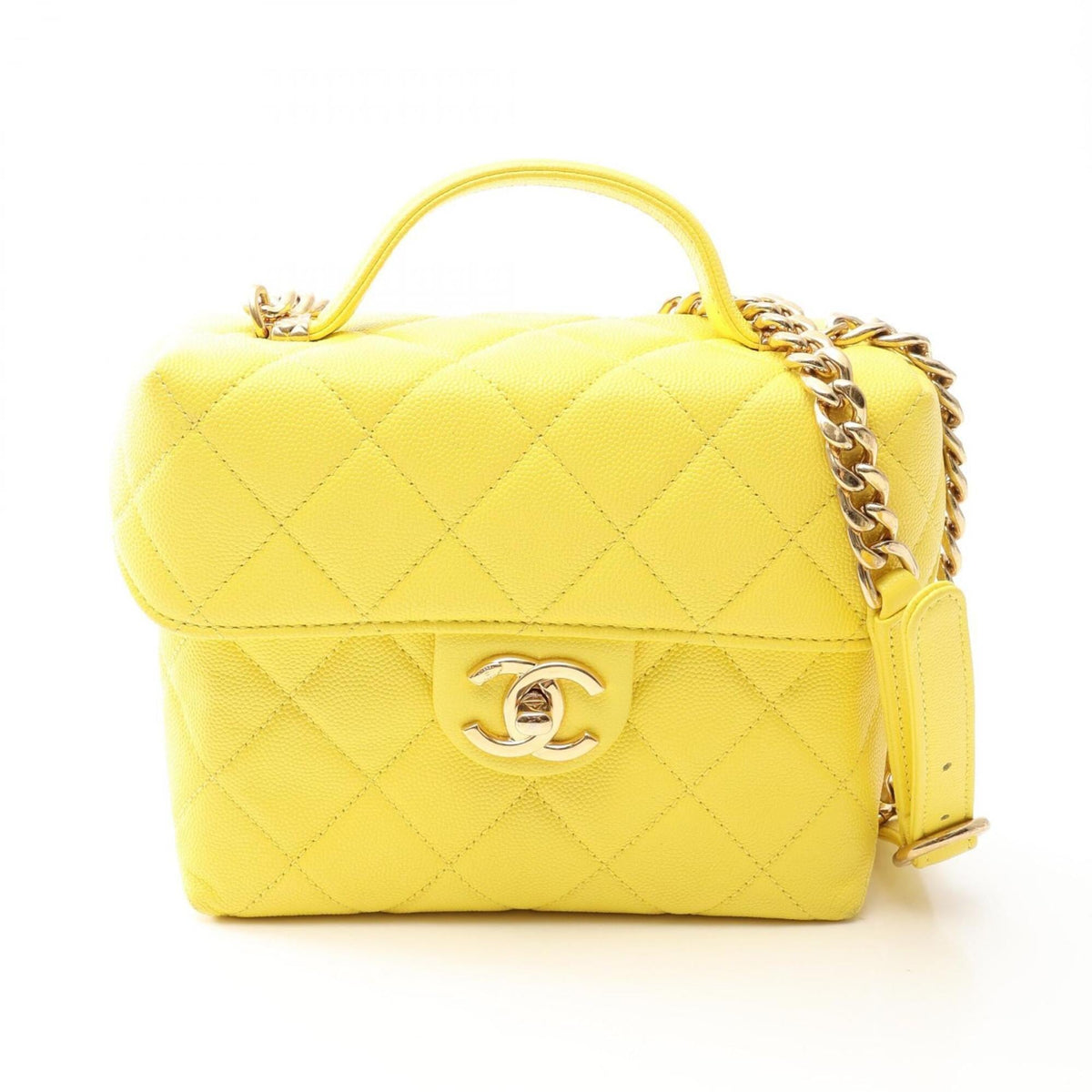 Chanel Yellow Grained Calfskin Handbag Shoulder Bag Vanity Bag (Pre-Owned)