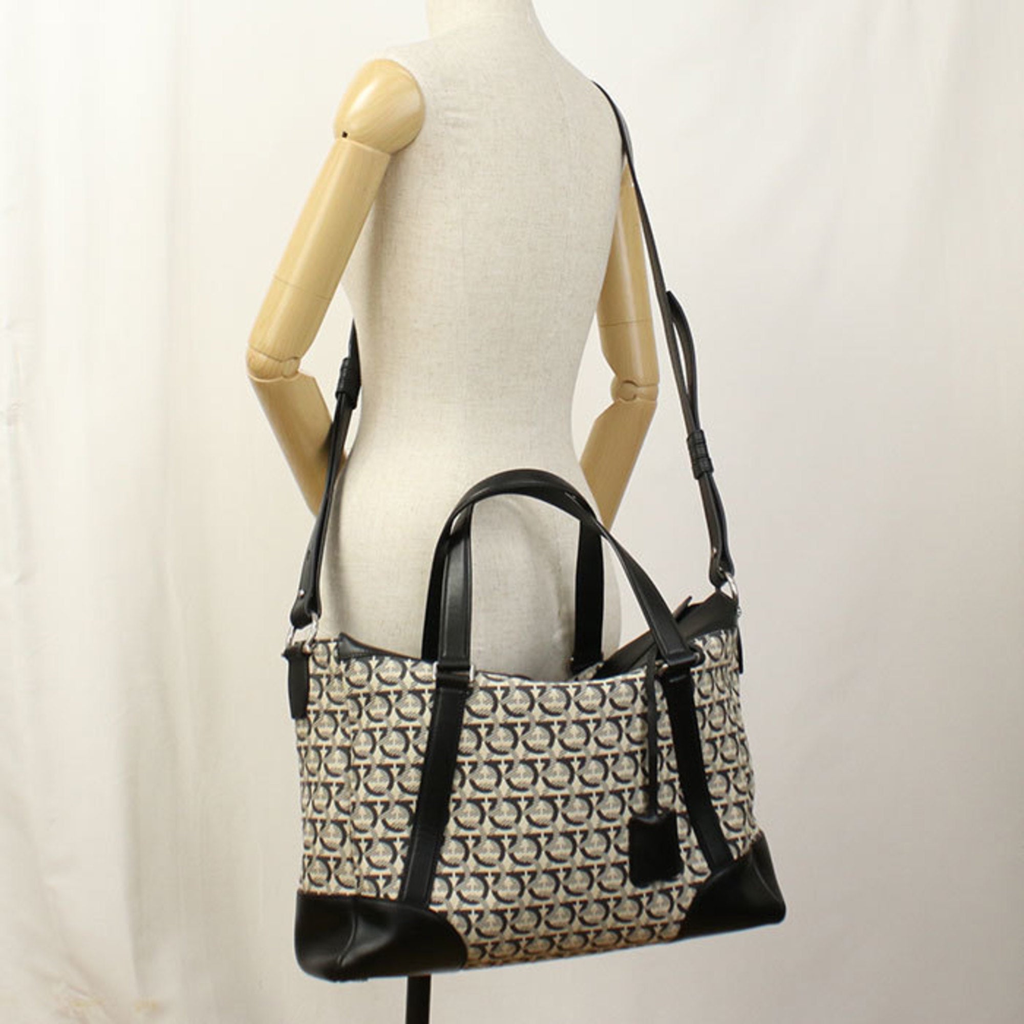 Salvatore Ferragamo Gancini Black Jacquard Boston Bag (Pre-Owned)