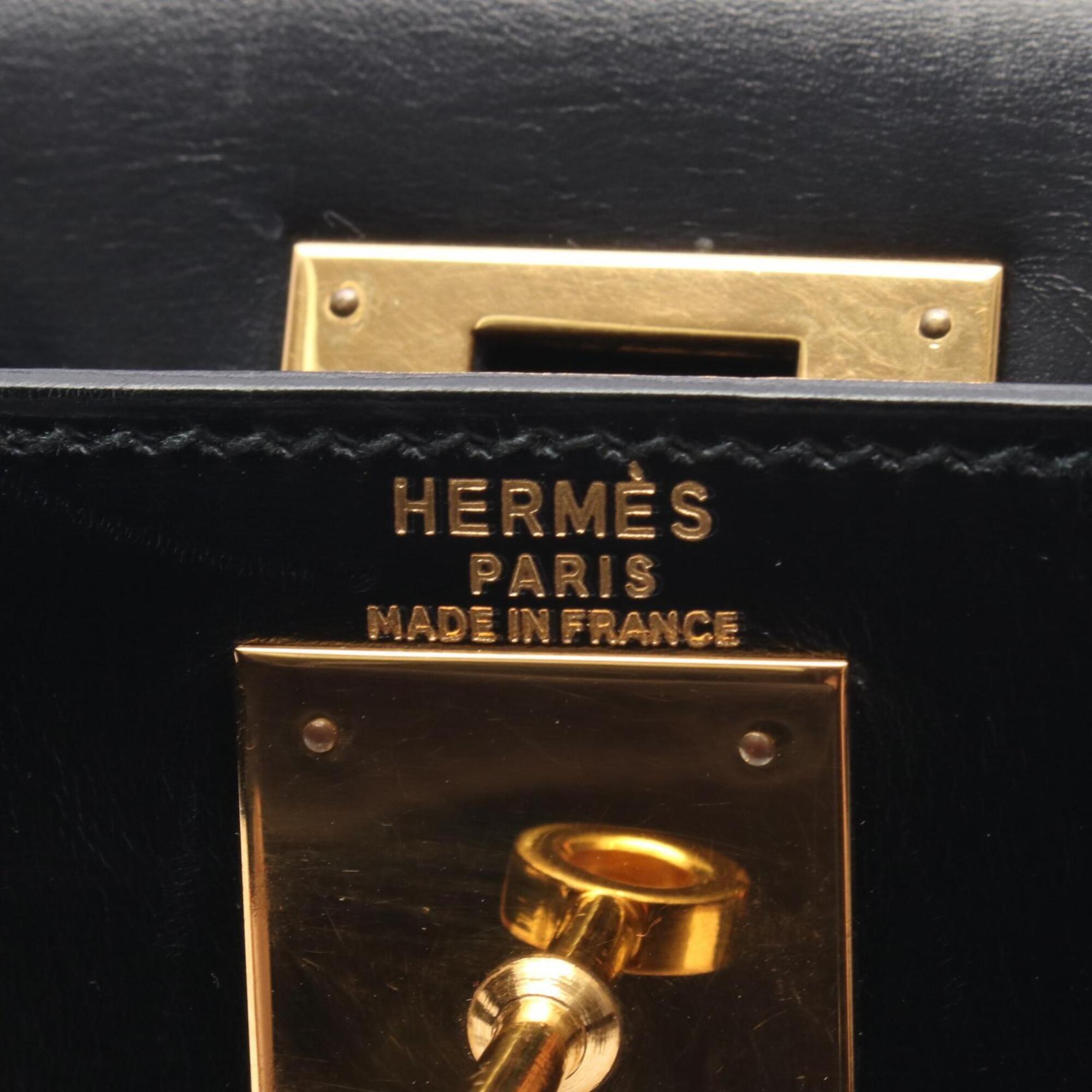 Hermes Black Box Calf Leather Leather Handbag (Pre-Owned)
