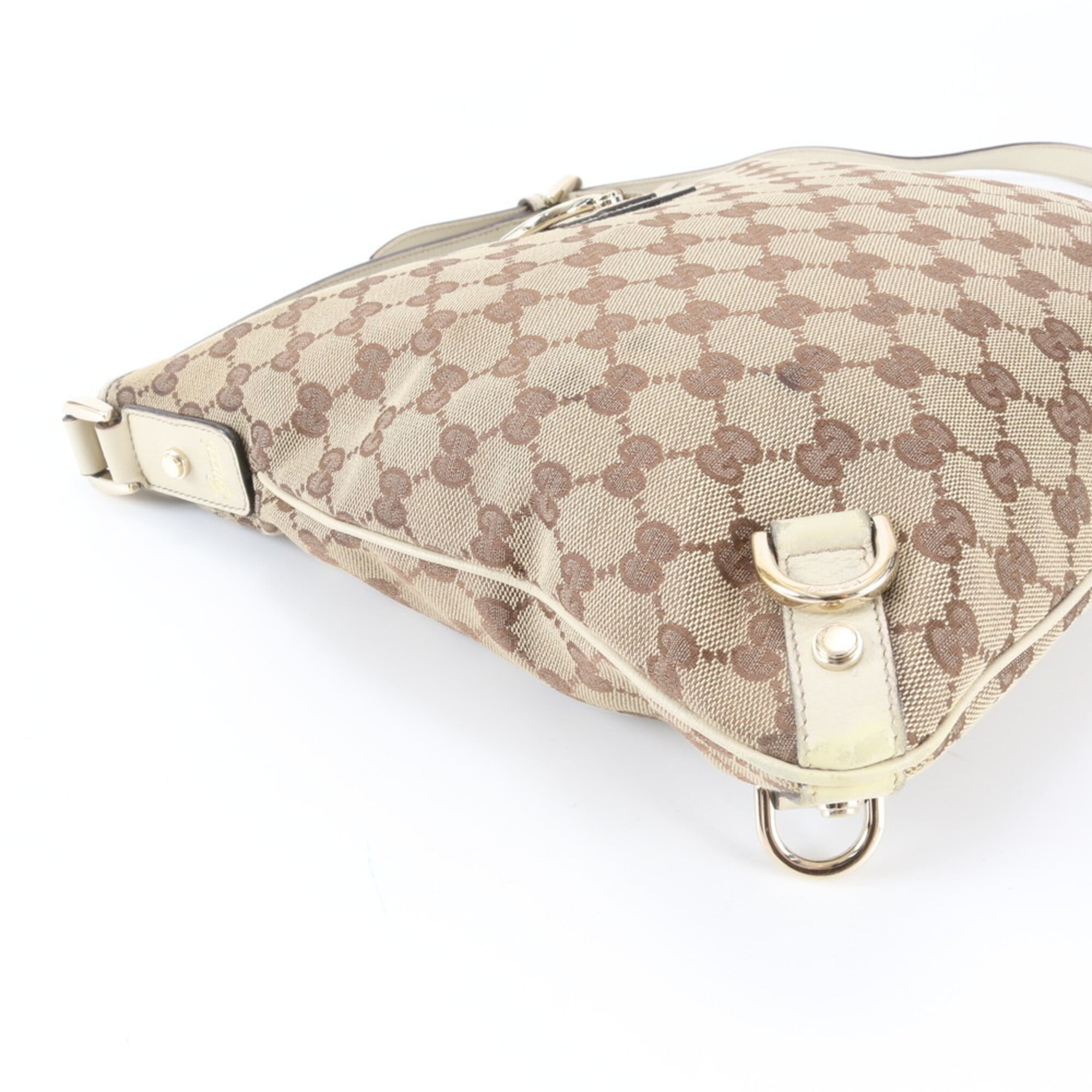 Gucci Beige Ivory Leather Canvas Handbag Shoulder Bag Tote Bag (Pre-Owned)