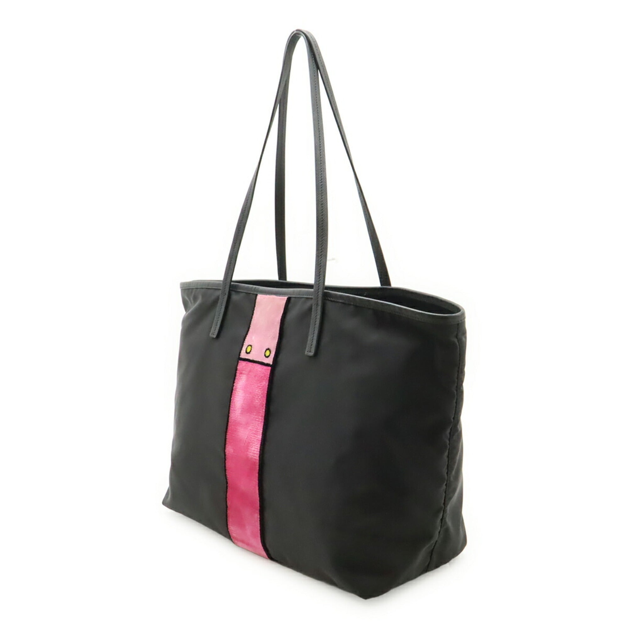 Prada Black Pink Nylon Leather Shoulder Bag Tote Bag (Pre-Owned)