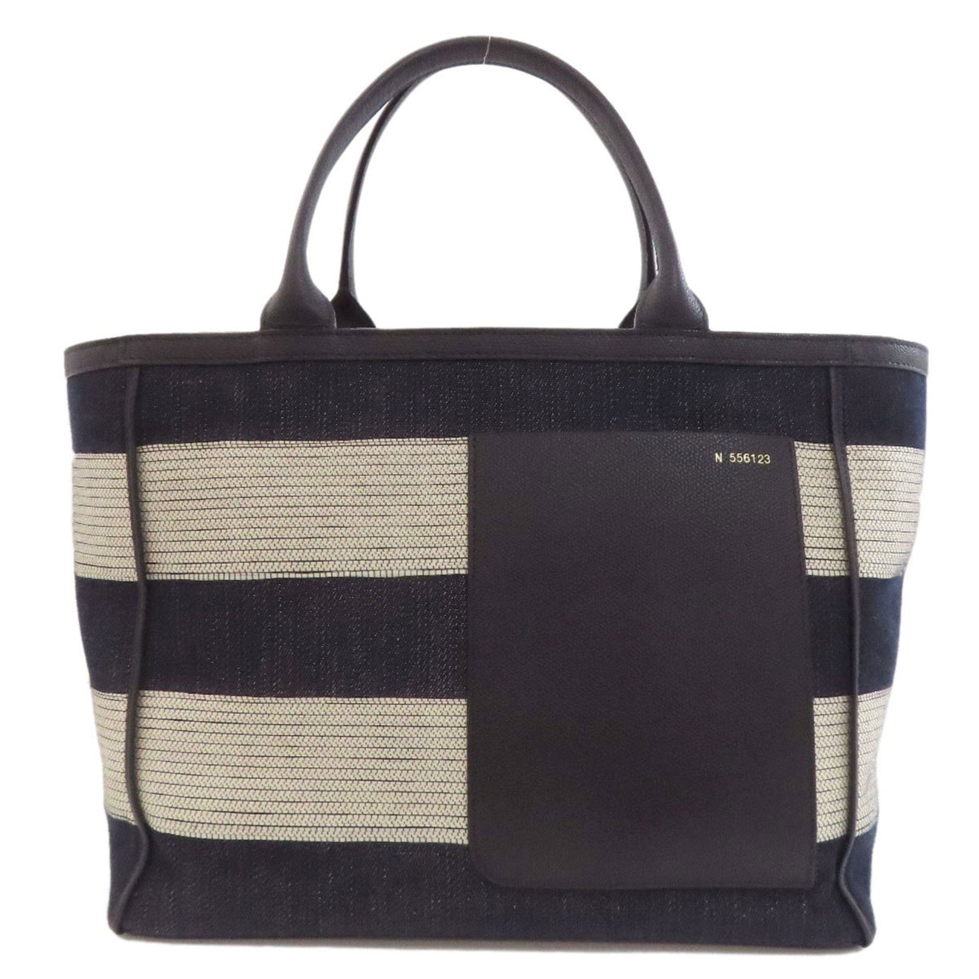 Valextra Black Navy White Canvas Tote Bag (Pre-Owned)