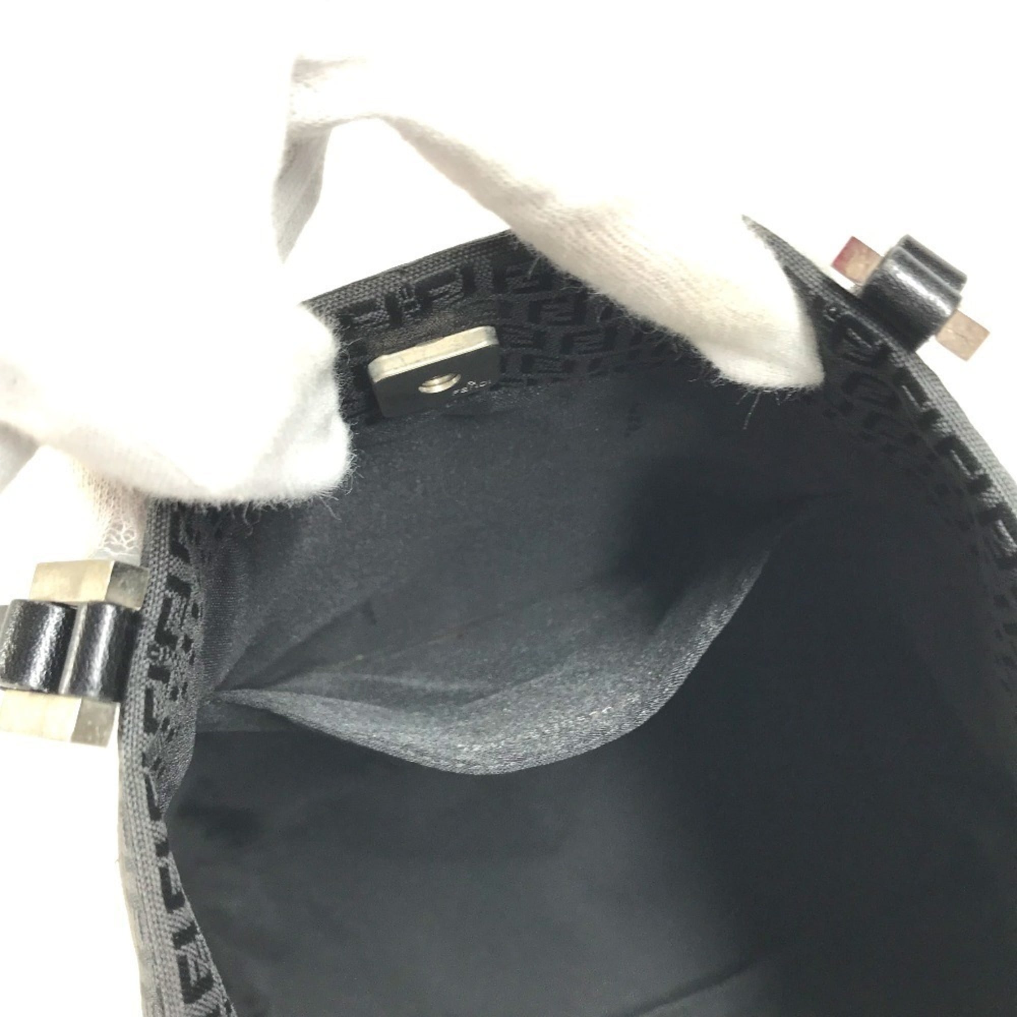 Fendi Zucchino Black Leather Canvas Shoulder Bag Tote Bag (Pre-Owned)