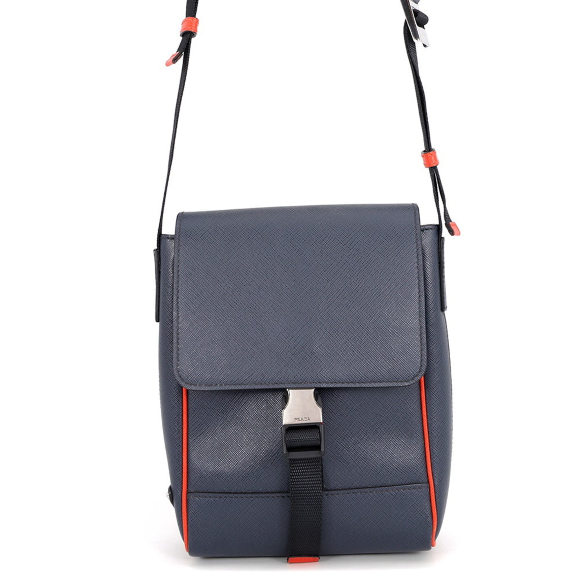 Prada Navy Orange Leather Handbag Shoulder Bag (Pre-Owned)