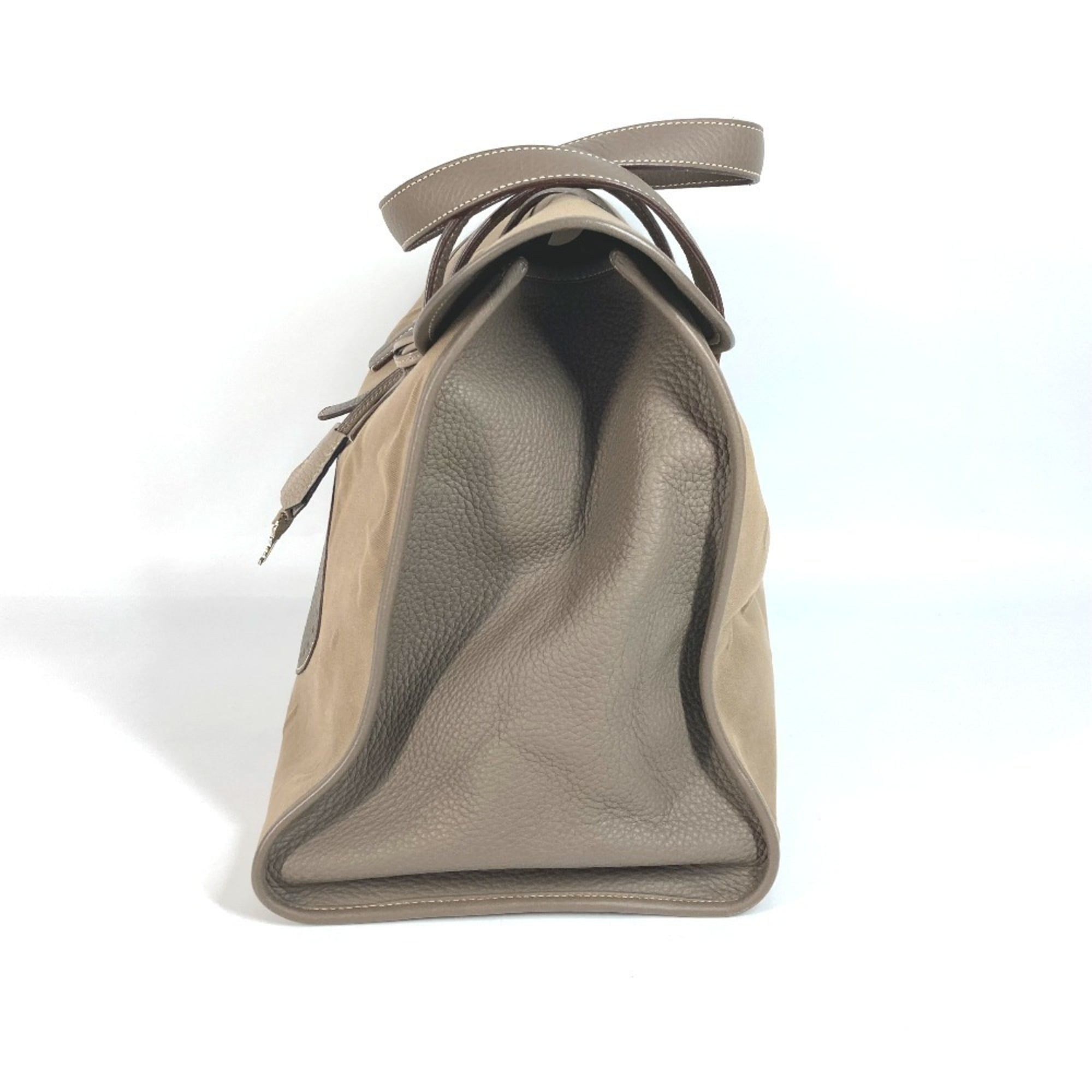 Hermes Gray Leather Canvas Boston Bag Handbag Tote Bag (Pre-Owned)
