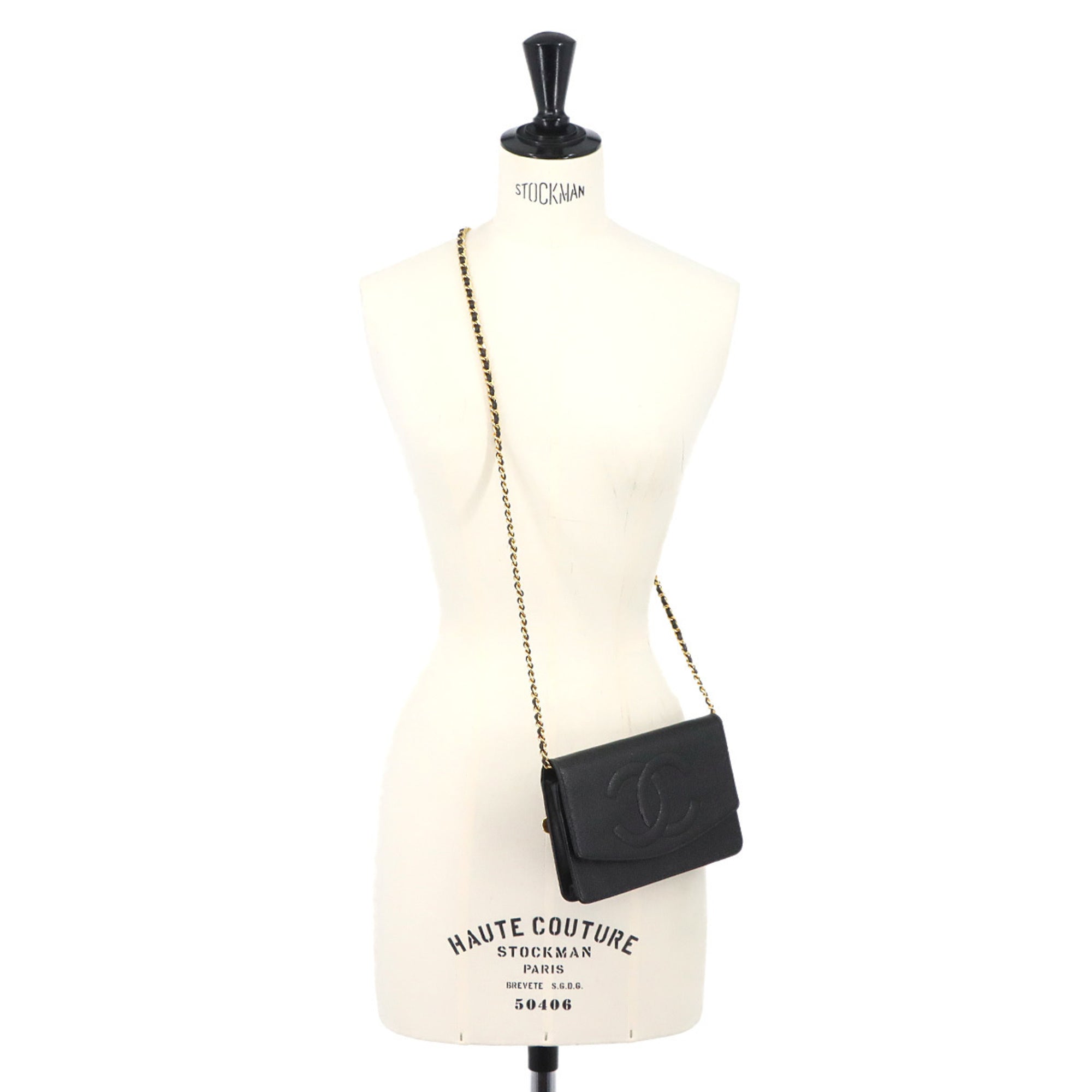 Chanel Black Grained Calfskin Chain/Shoulder Wallet (Pre-Owned)
