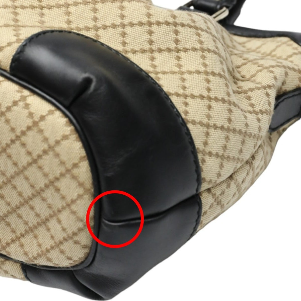 Gucci Beige Black Canvas Shoulder Bag (Pre-Owned)