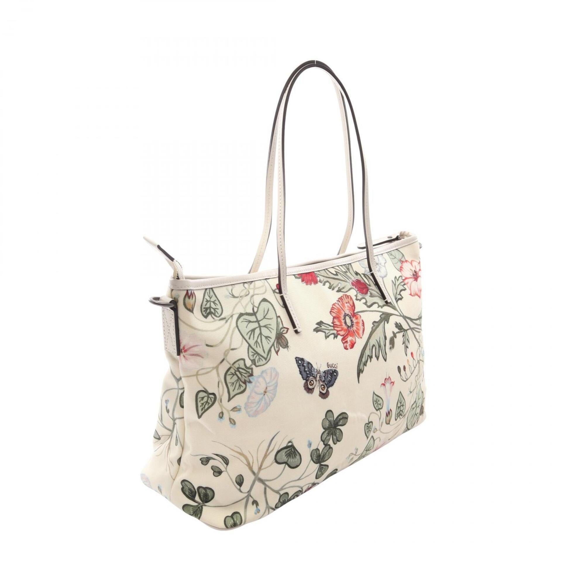 Gucci Ivory Multi-Color Leather Nylon Canvas Handbag Tote Bag (Pre-Owned)