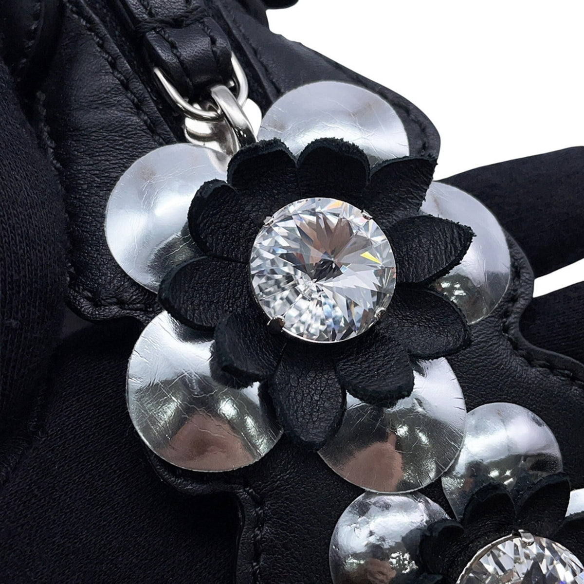 Fendi Black Rhinestone Leather Handbag Shoulder Bag (Pre-Owned)