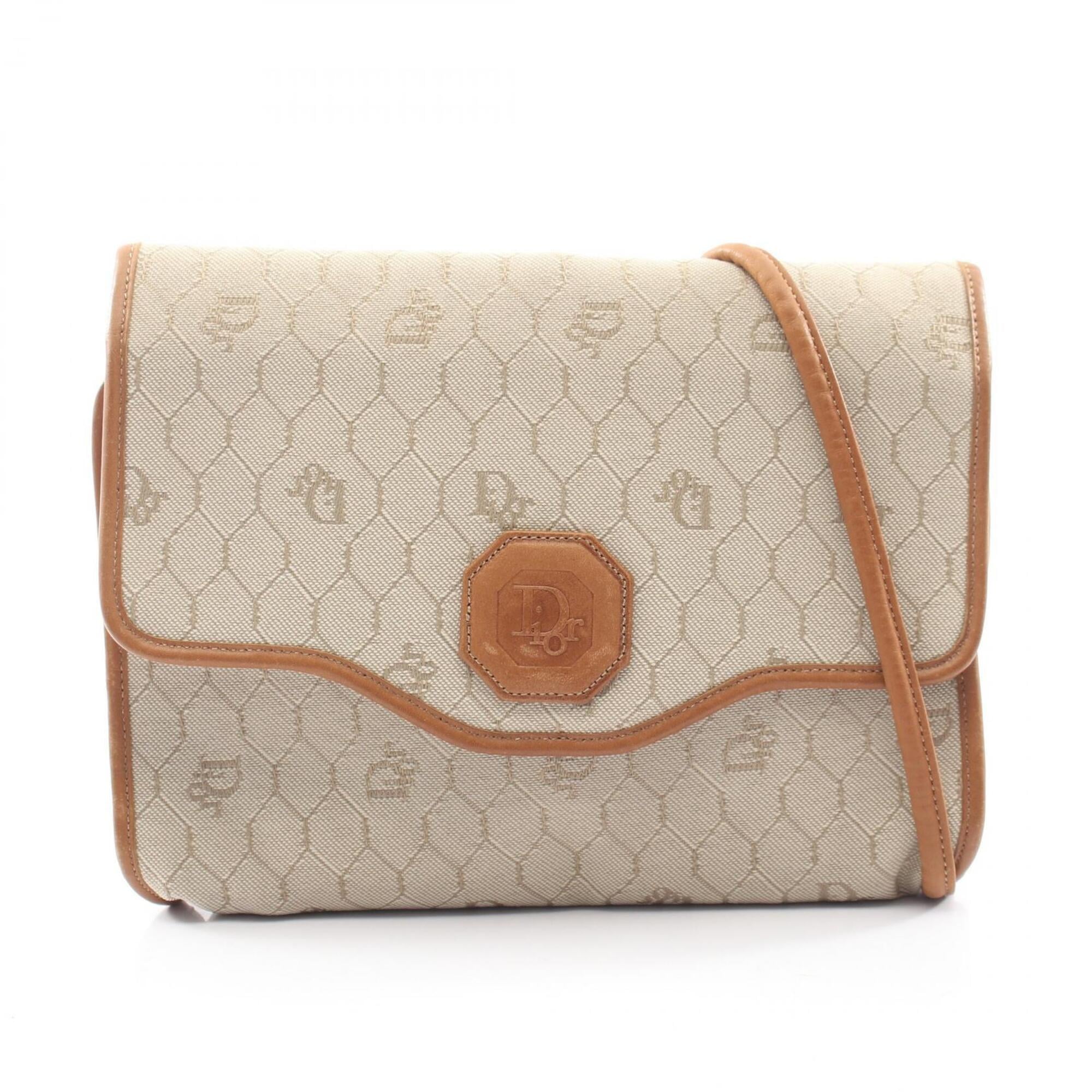 Christian Dior Beige Brown Coated Canvas Leather Handbag Shoulder Bag (Pre-Owned)