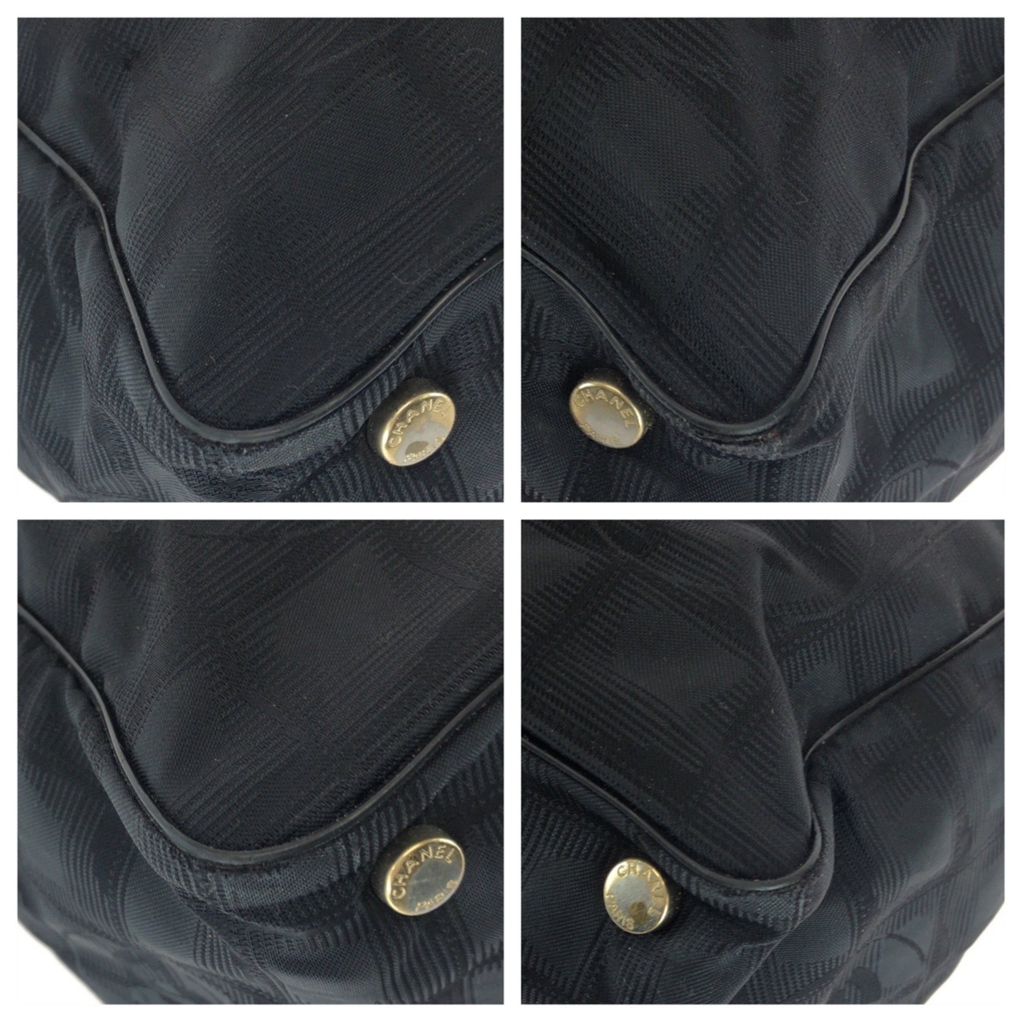 Chanel Black Nylon Leather Shoulder Bag Tote Bag (Pre-Owned)