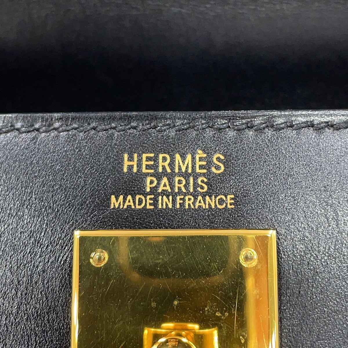 Hermes Kelly Black Box Calf Leather Handbag (Pre-Owned)
