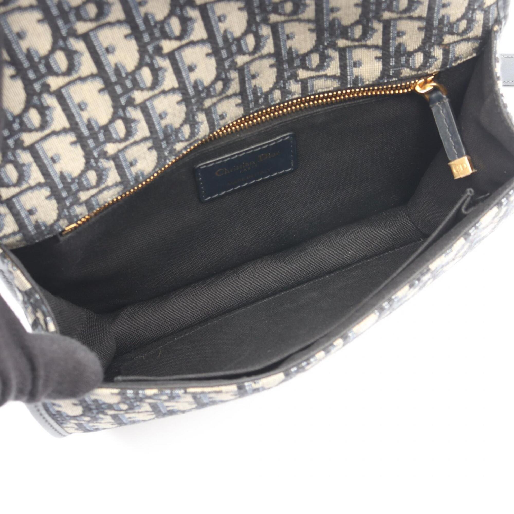 Christian Dior Beige Black Navy Canvas Leather Handbag Shoulder Bag (Pre-Owned)