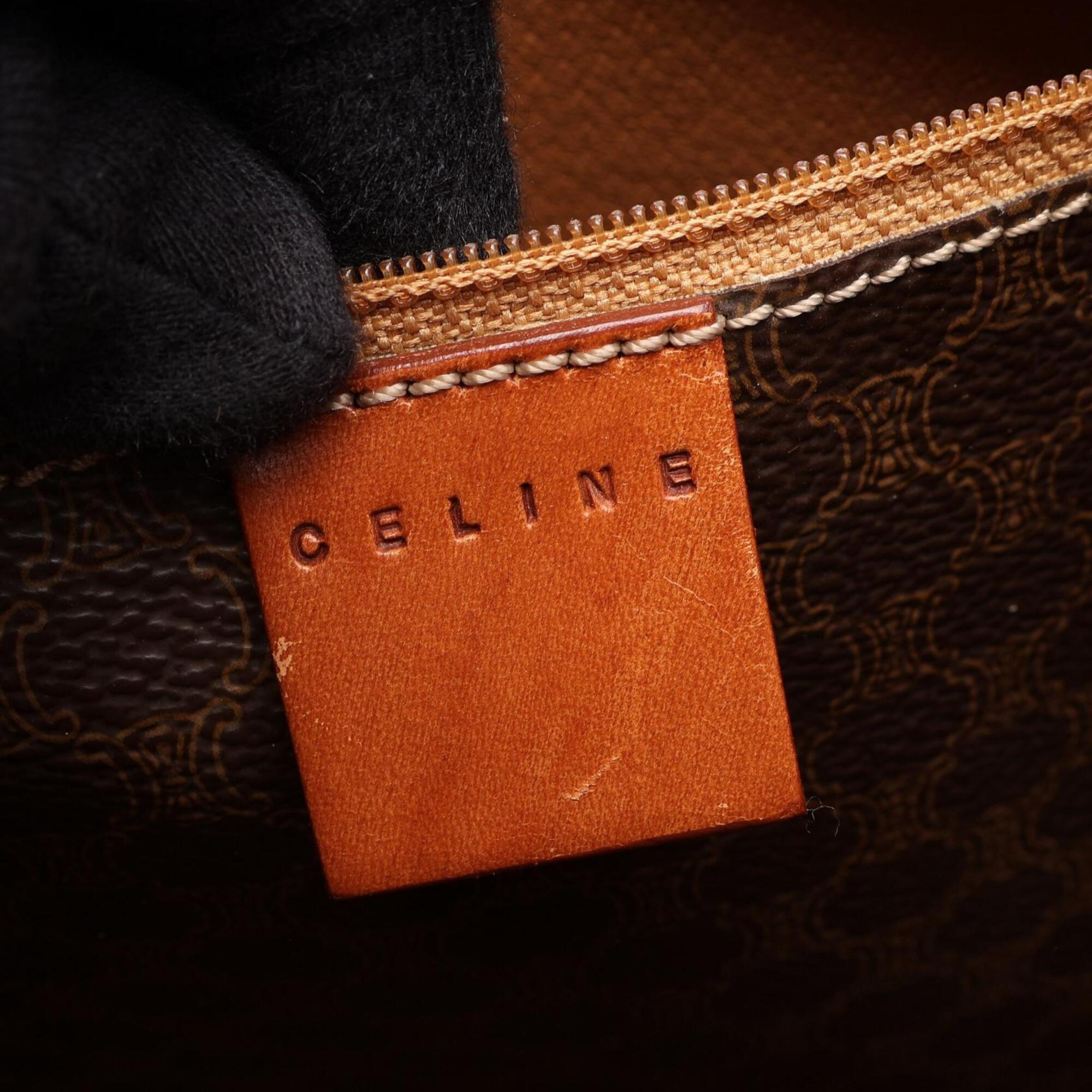 Celine Brown Coated Canvas Leather Handbag Tote Bag (Pre-Owned)