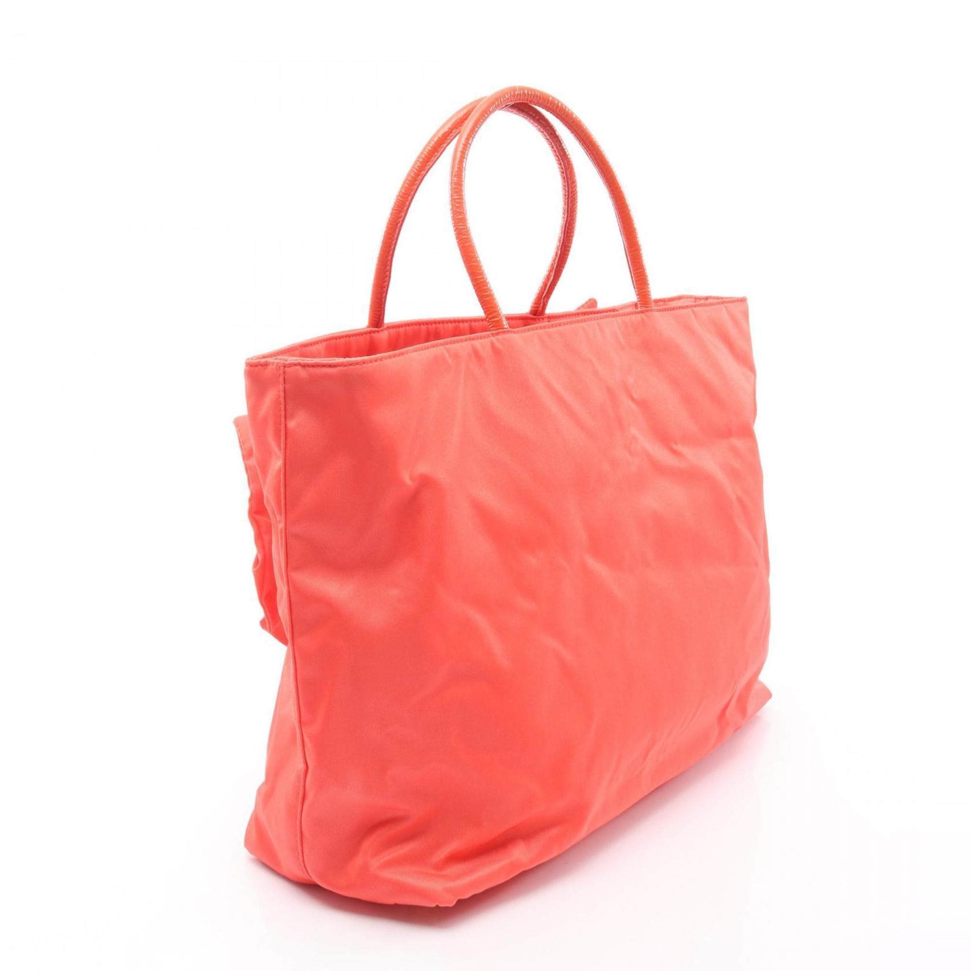 Prada Orange Nylon Patent Leather Handbag Tote Bag (Pre-Owned)