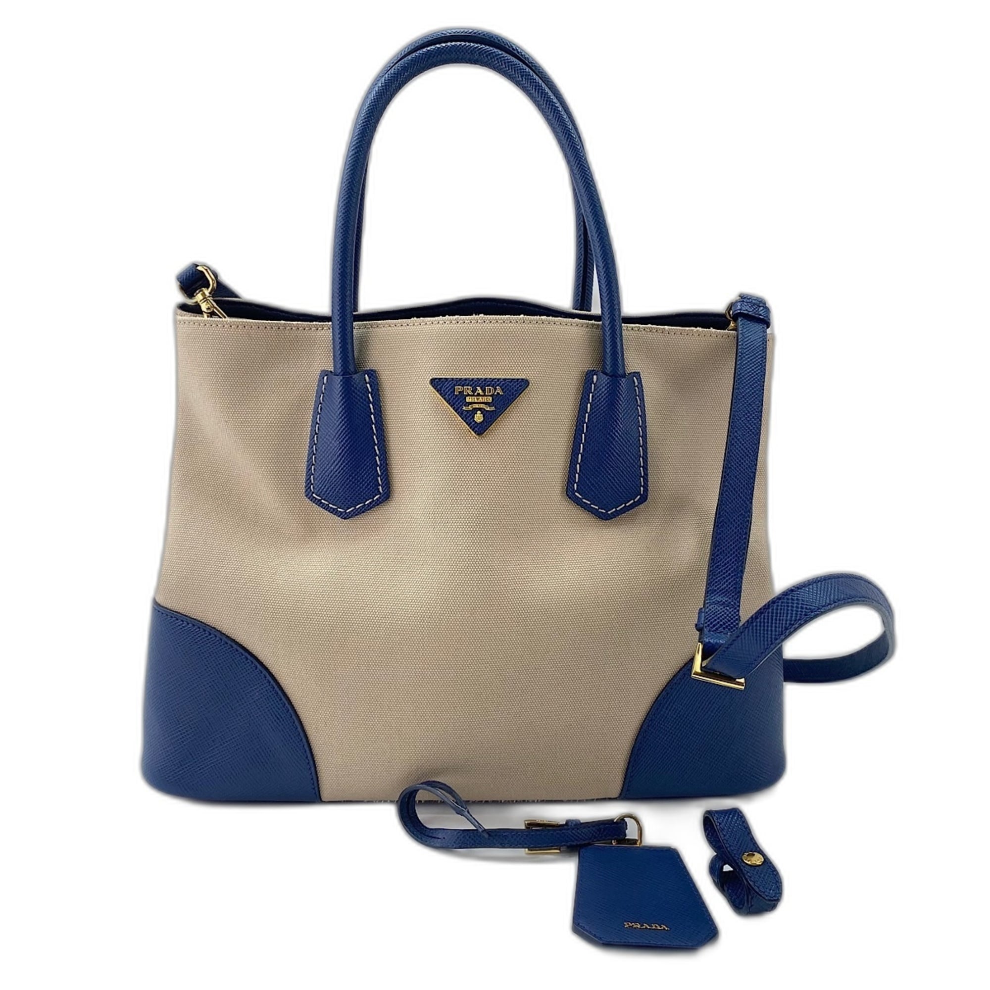Prada Saffiano Beige Canvas Handbag (Pre-Owned)