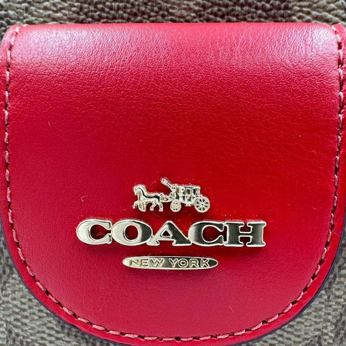 Coach Signature Brown Red Color Pvc Shoulder Bag (Pre-Owned)