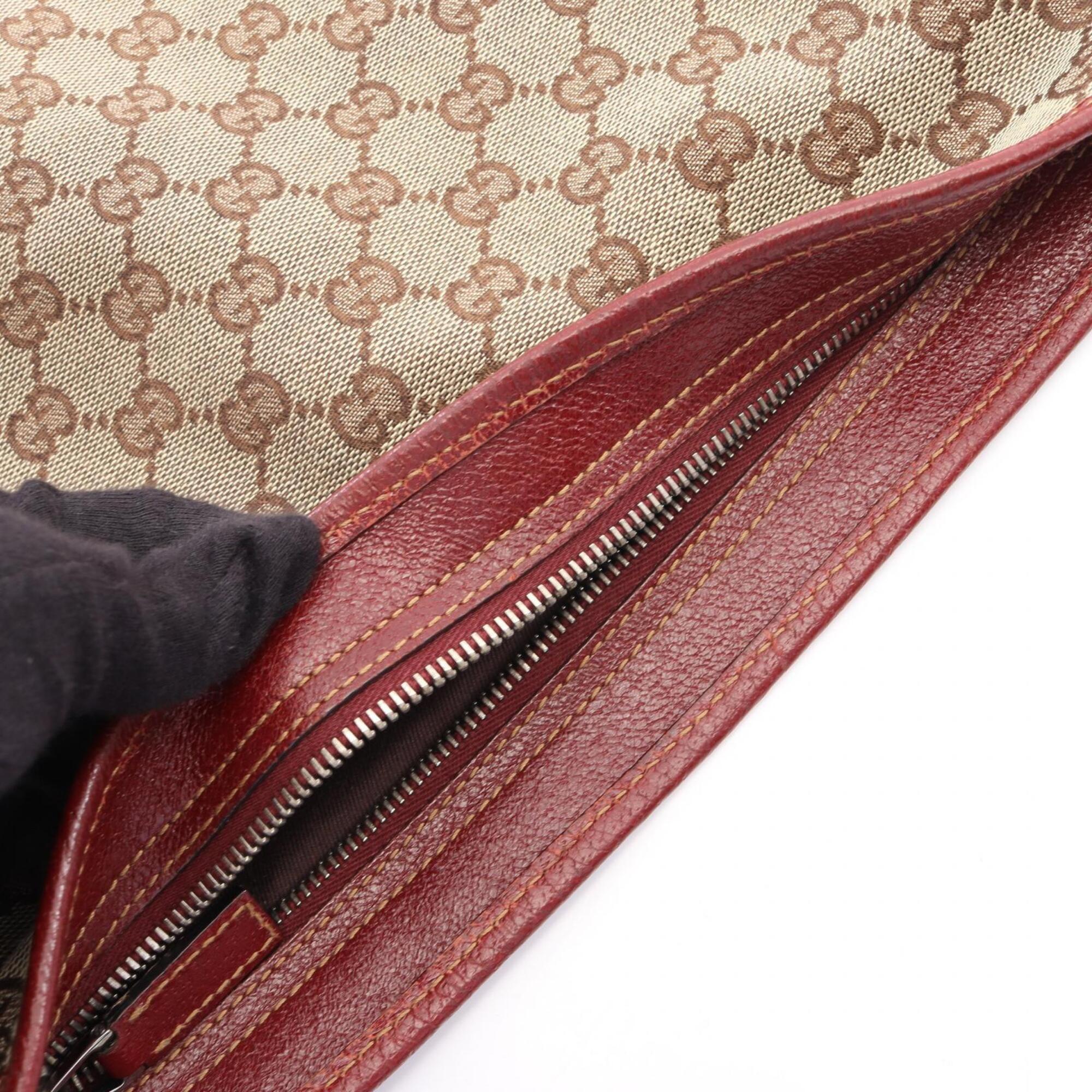 Gucci Beige Bordeaux Canvas Leather Shoulder Bag (Pre-Owned)