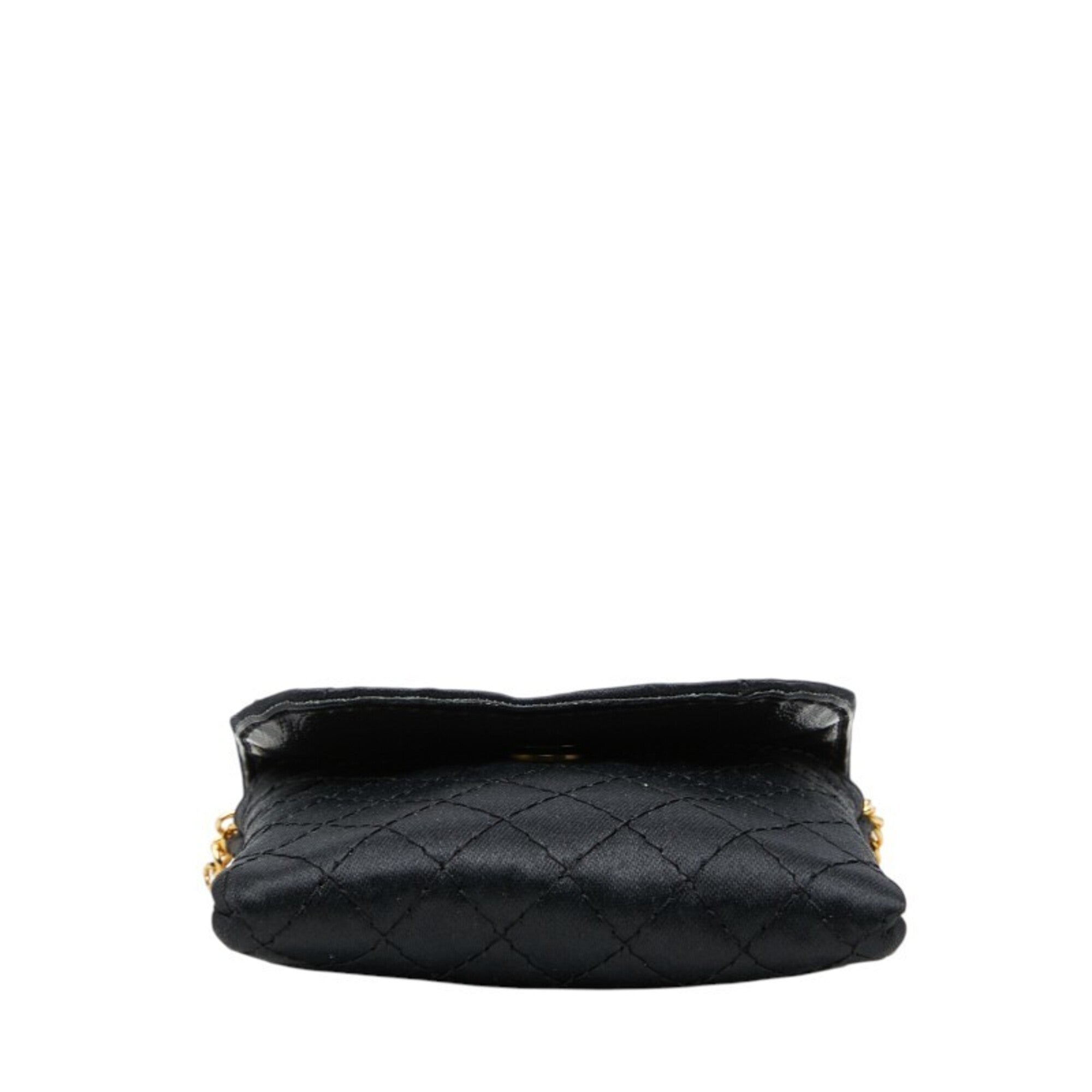 Chanel Black Satin Leather Pouch Shoulder Bag (Pre-Owned)