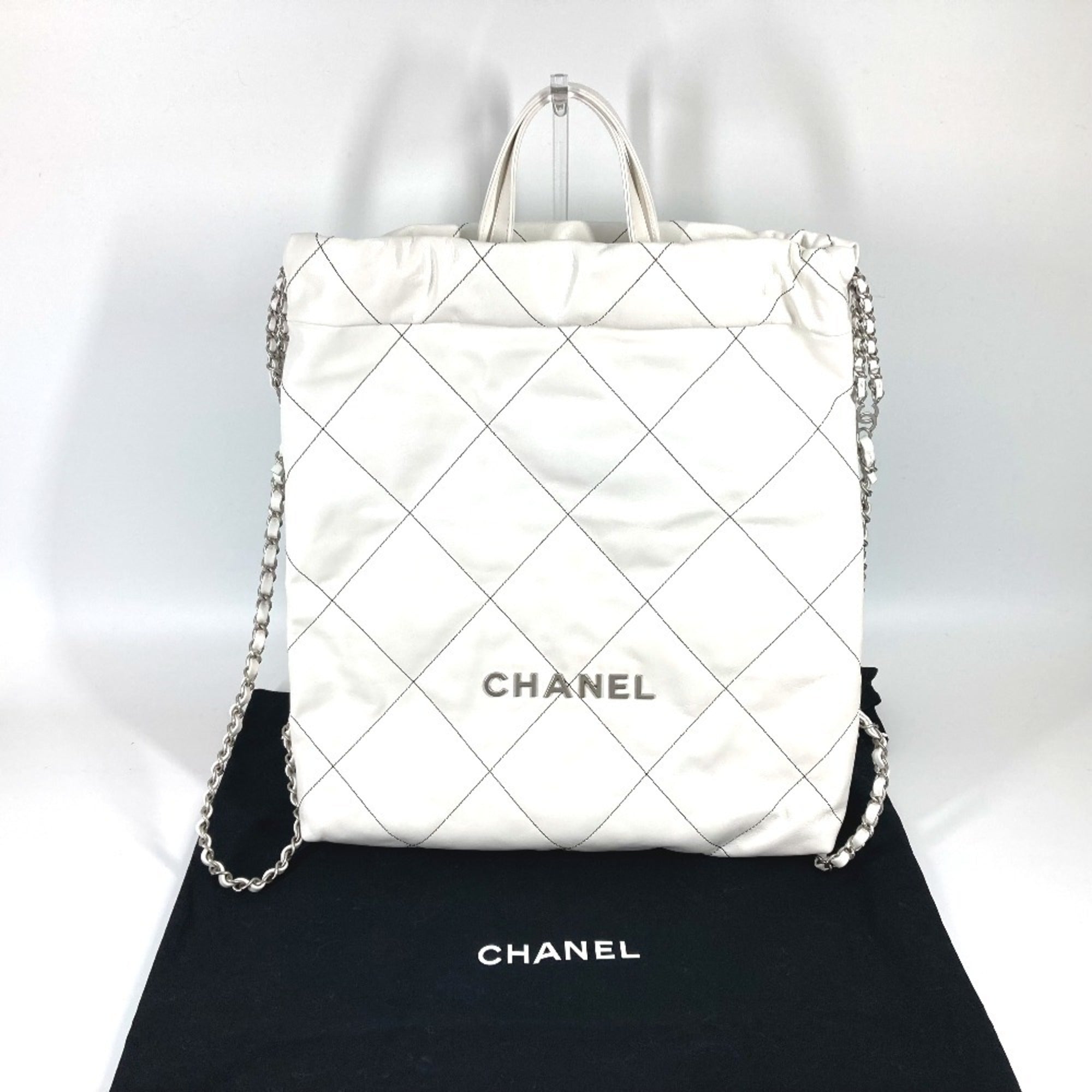 Chanel Black White Leather Backpack (Pre-Owned)