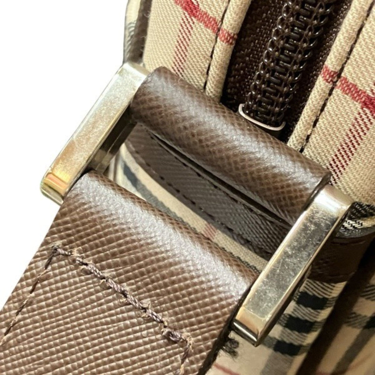 Burberry Beige Brown Canvas Leather Shoulder Bag (Pre-Owned)