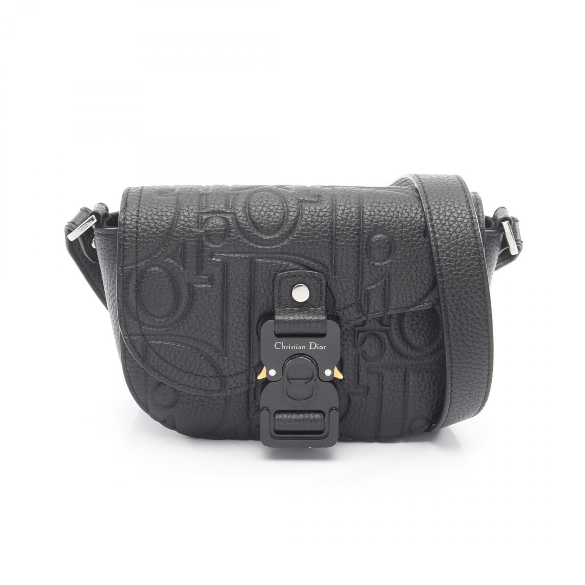 Christian Dior Black Leather Handbag Saddle Bag Shoulder Bag (Pre-Owned)