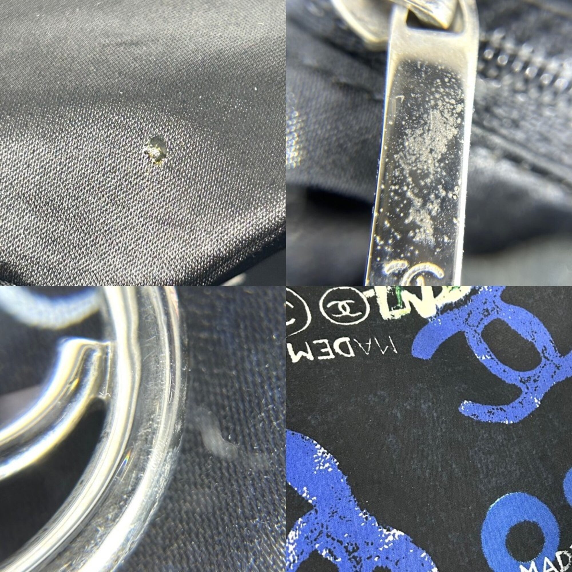 Chanel Black Blue Canvas Handbag (Pre-Owned)