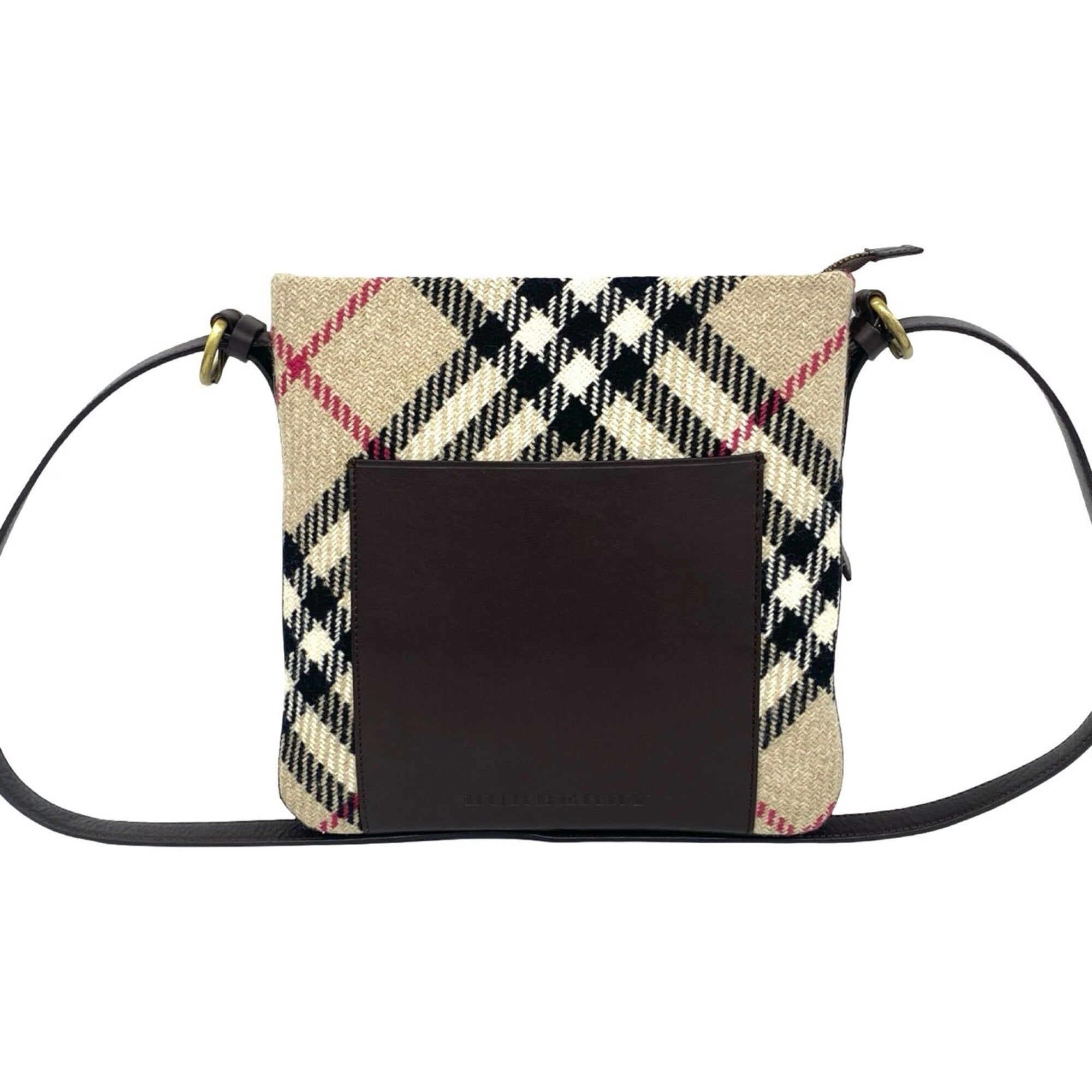 Burberry Beige Brown Leather Wool Pochette Shoulder Bag (Pre-Owned)