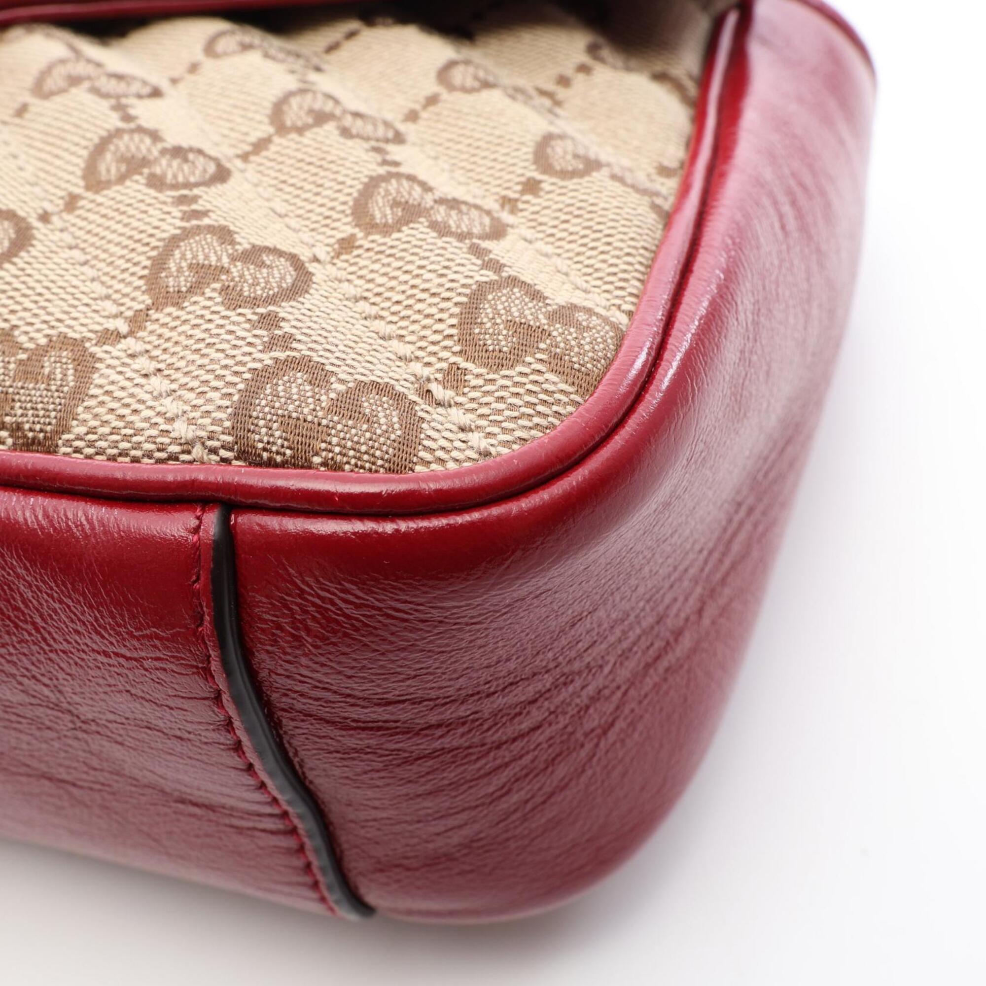 Gucci Beige Red Color Canvas Leather Handbag Shoulder Bag (Pre-Owned)