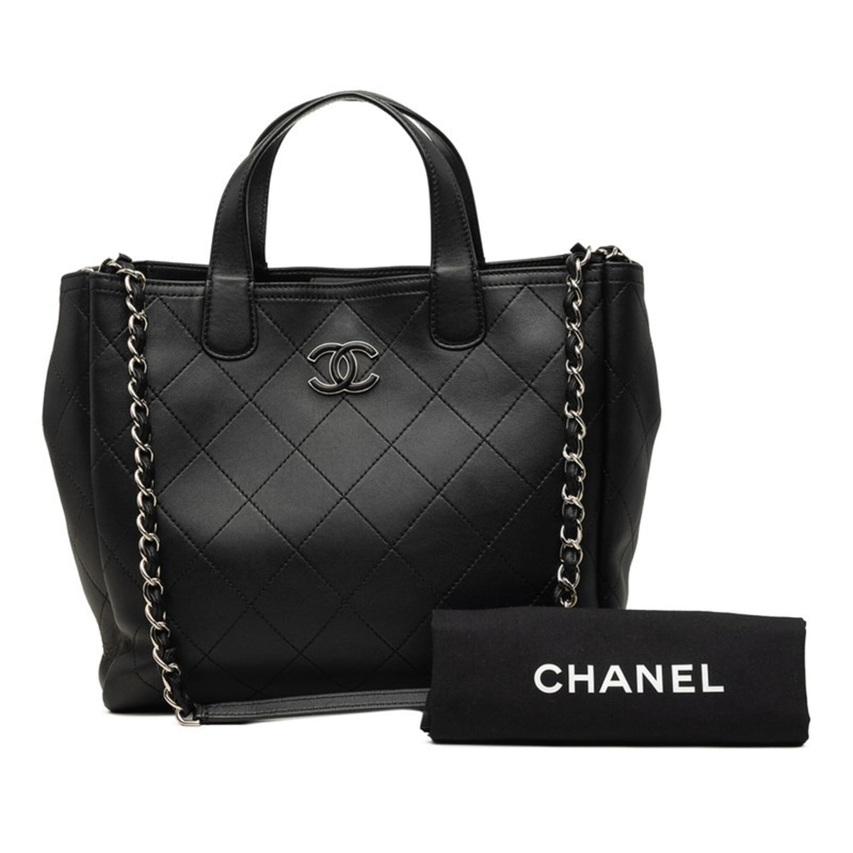 Chanel Wild Stitch Black Leather Shoulder Bag Tote Bag (Pre-Owned)