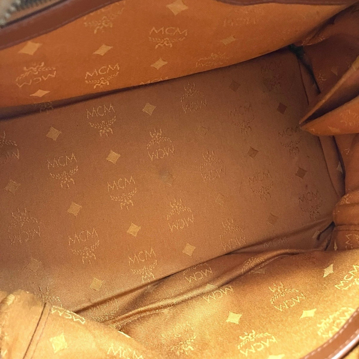 Mcm Visetos Brown Leather Boston Bag (Pre-Owned)
